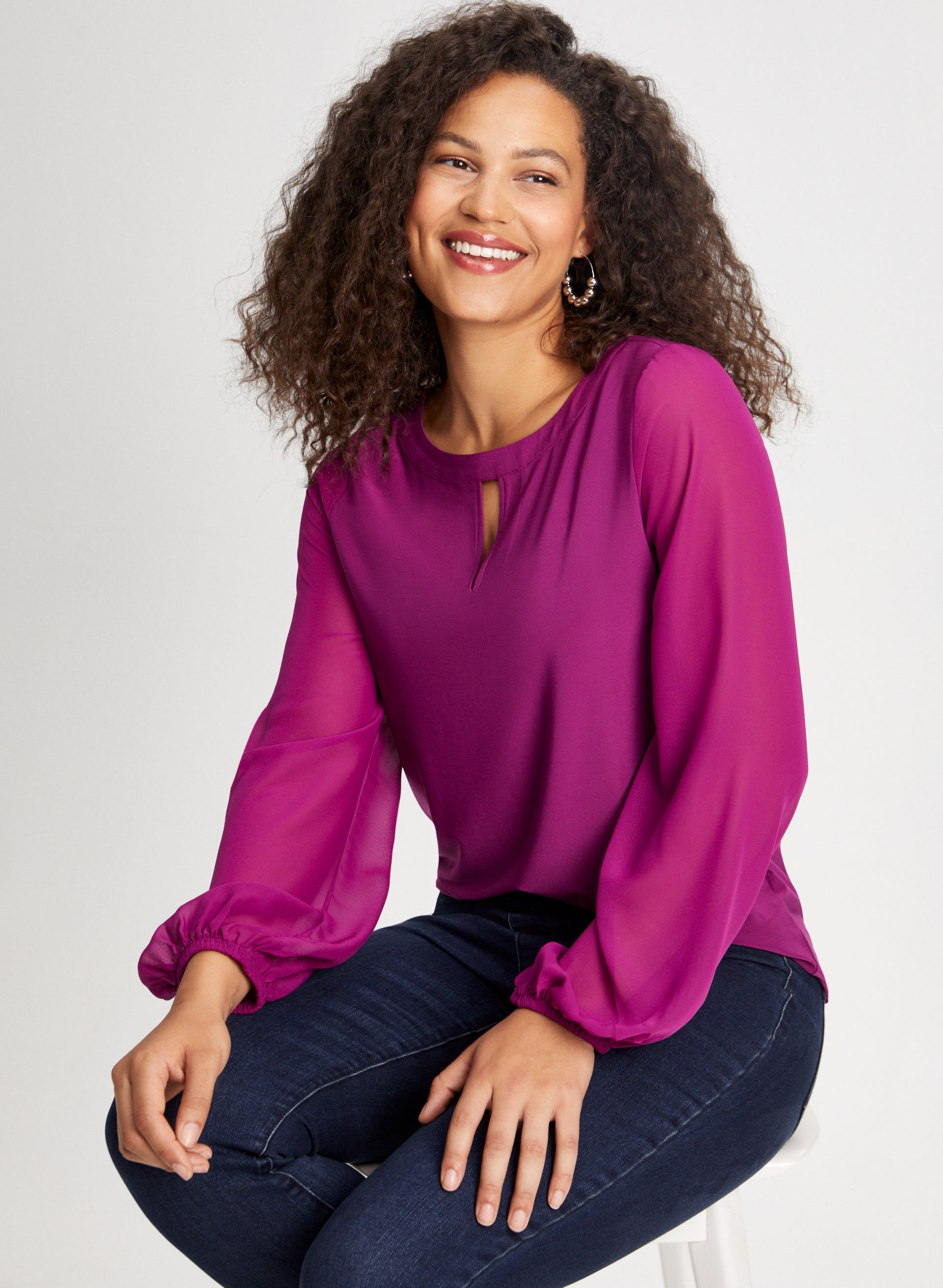 Keyhole Detail Chiffon Sleeve Top sold by Laura product image thumbnail 5