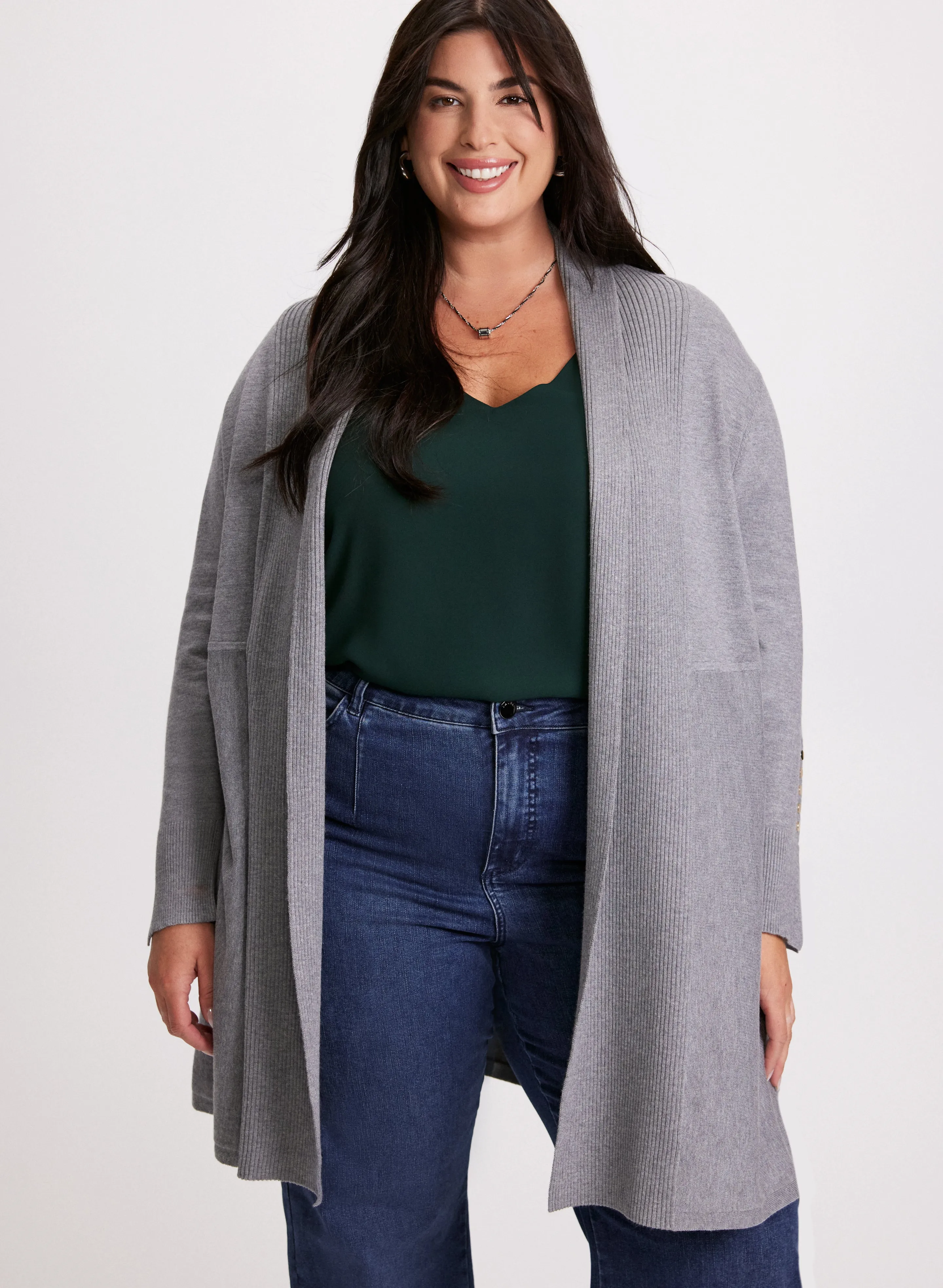 Button Detail Open-Front Cardigan sold by Laura