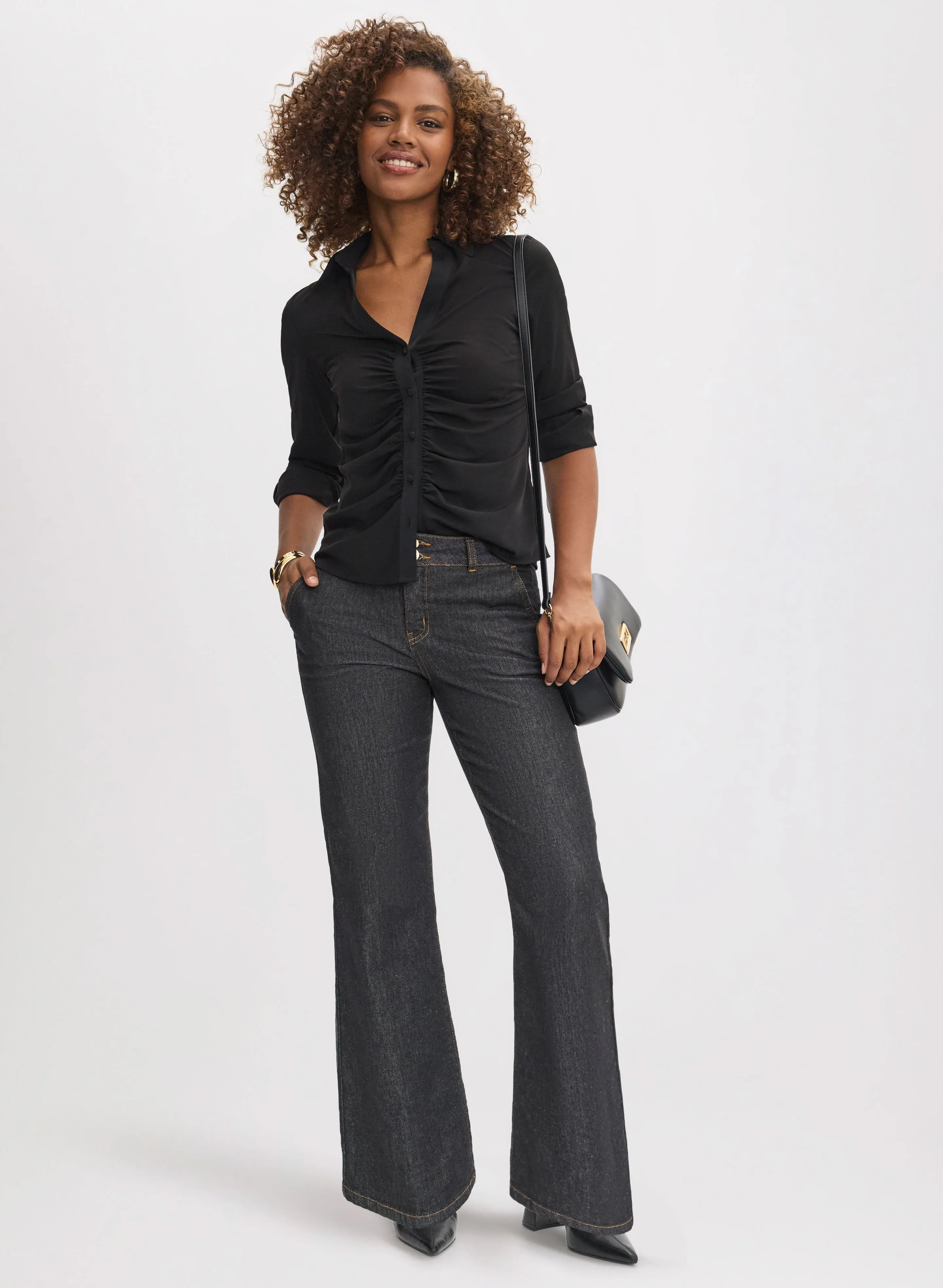 Button-Down Blouse & Flare Leg Jeans sold by Laura