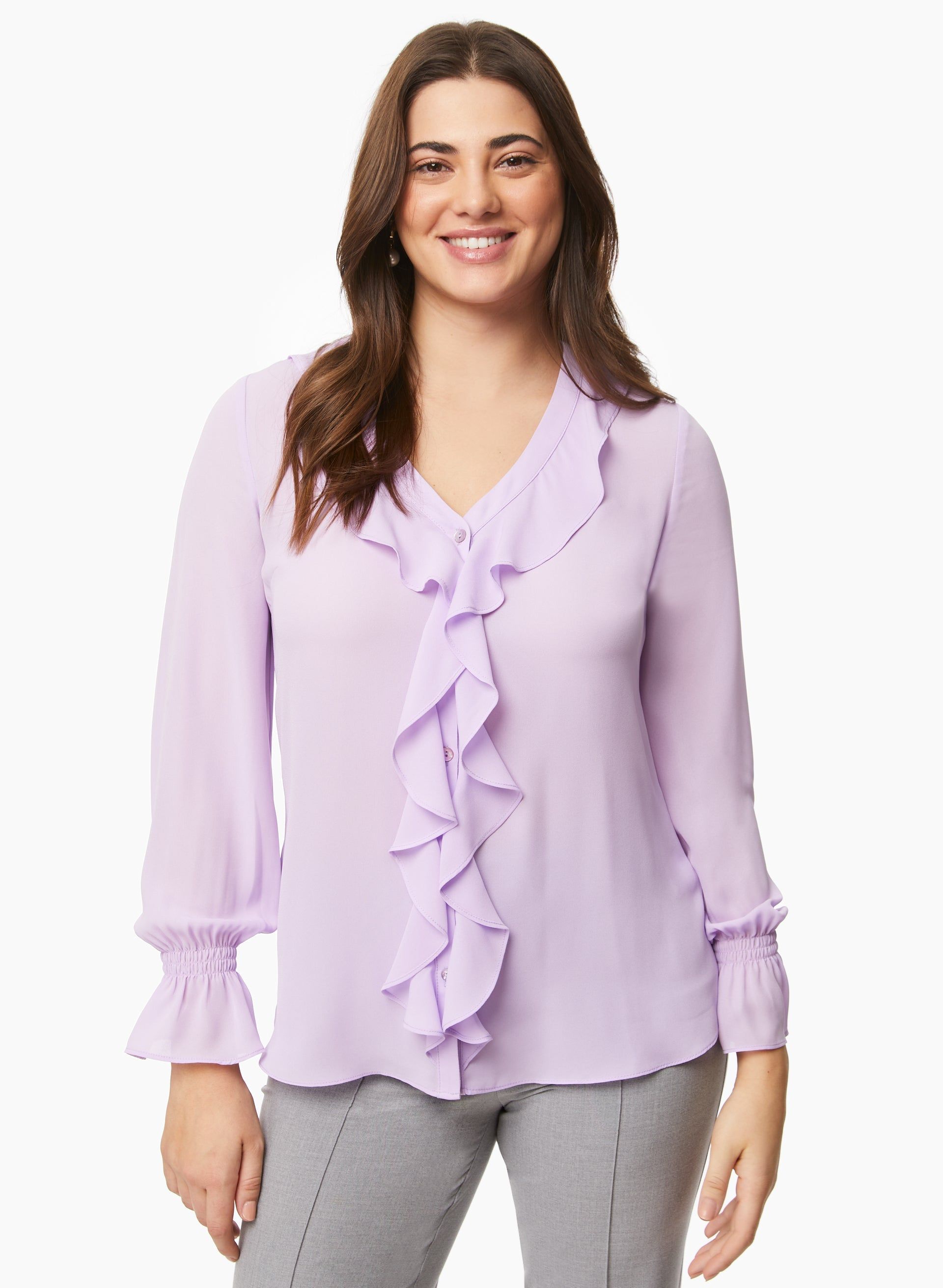 V-Neck Ruffle Blouse sold by Laura