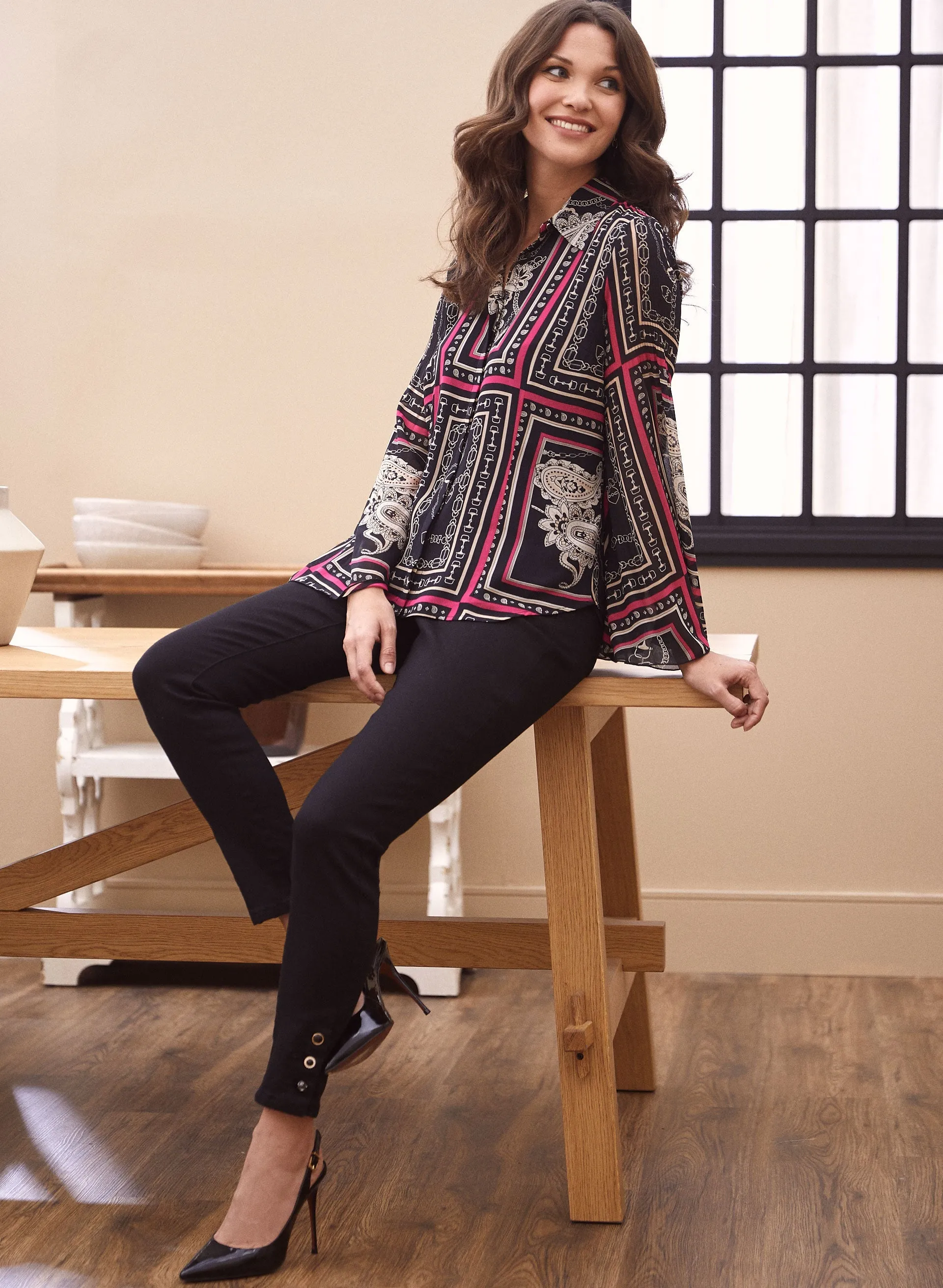 Mixed Print Bell Sleeve Blouse sold by Laura product image thumbnail 4