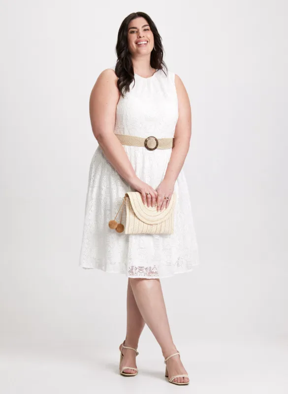 Belted Fit and Flare Crochet Dress sold by Laura