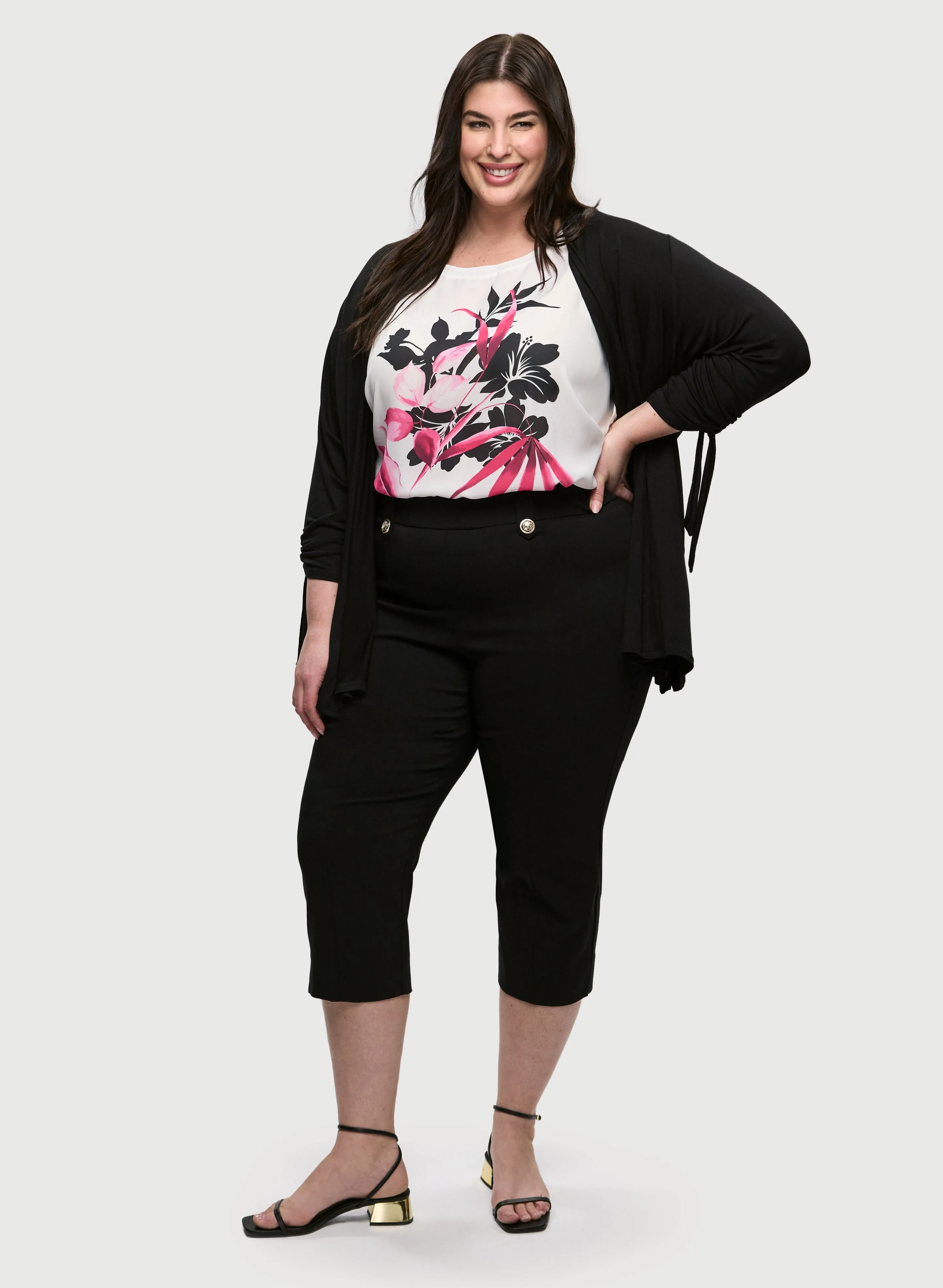 Pleated Back Cardigan & Side Slit Pull-On Pants sold by Laura