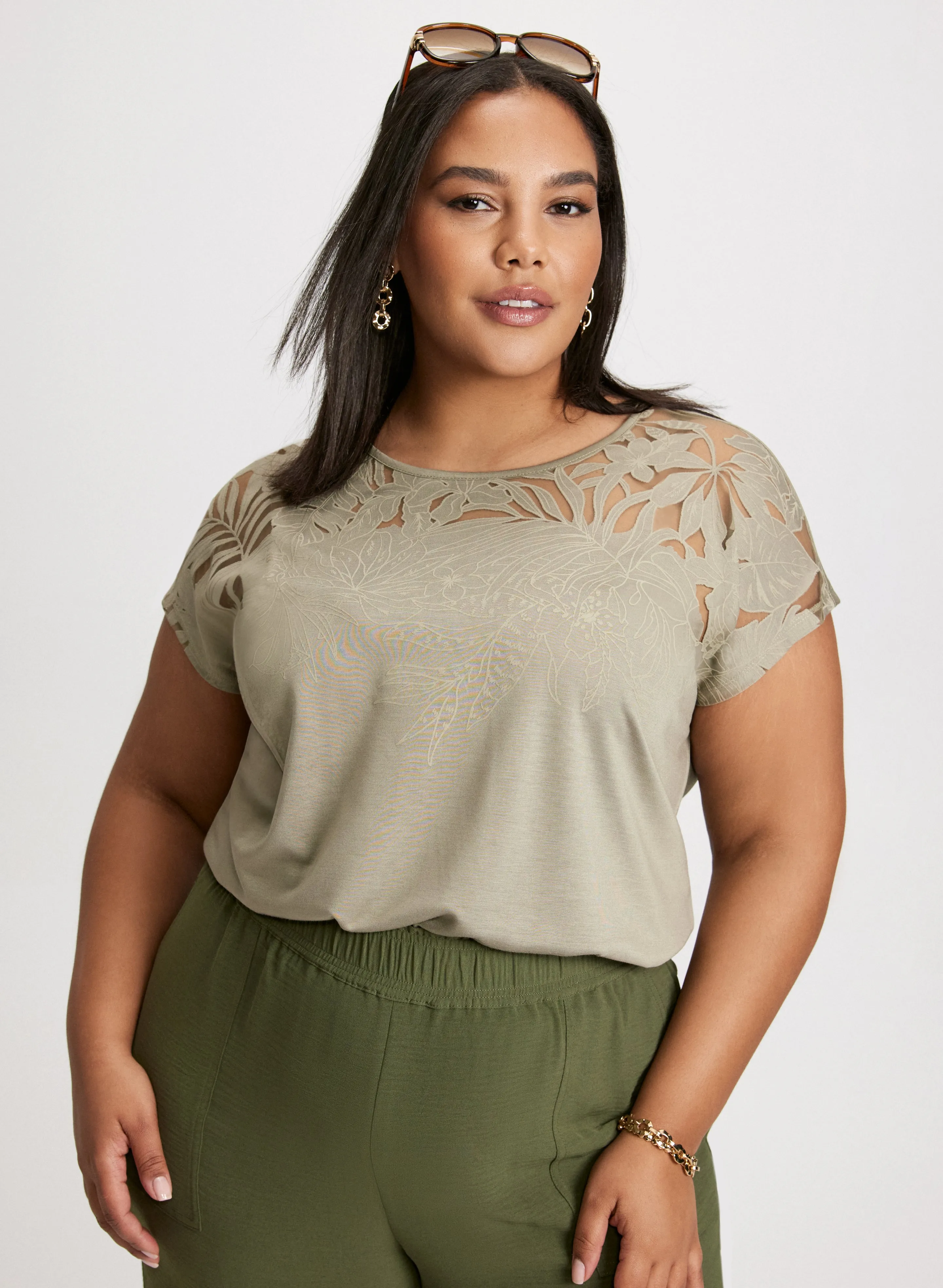 Floral Lace Detail Burnout Tee sold by Laura