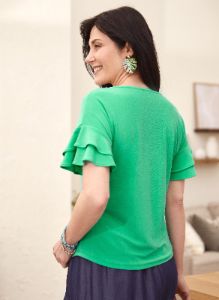 Ruffle Sleeve Scoop Neck Top sold by Laura