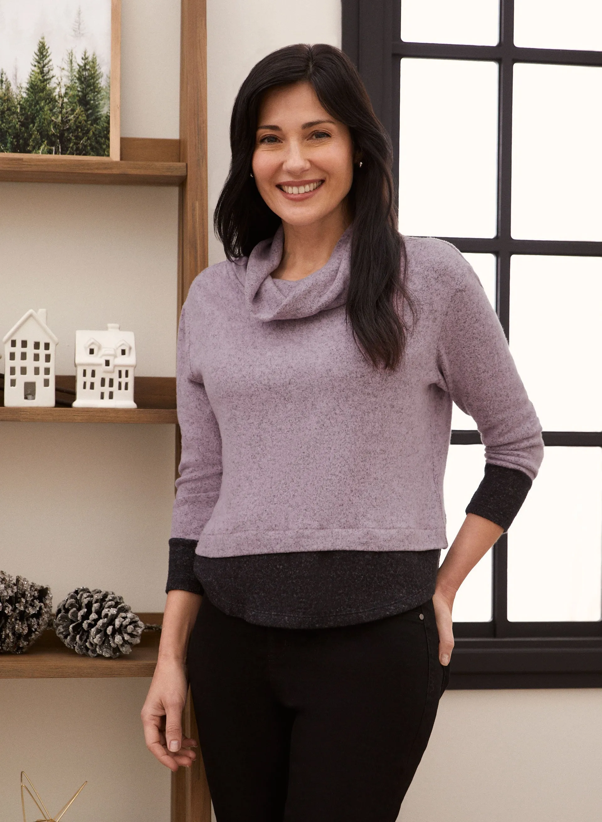 Cowl Neck Contrast Knit Top sold by Laura
