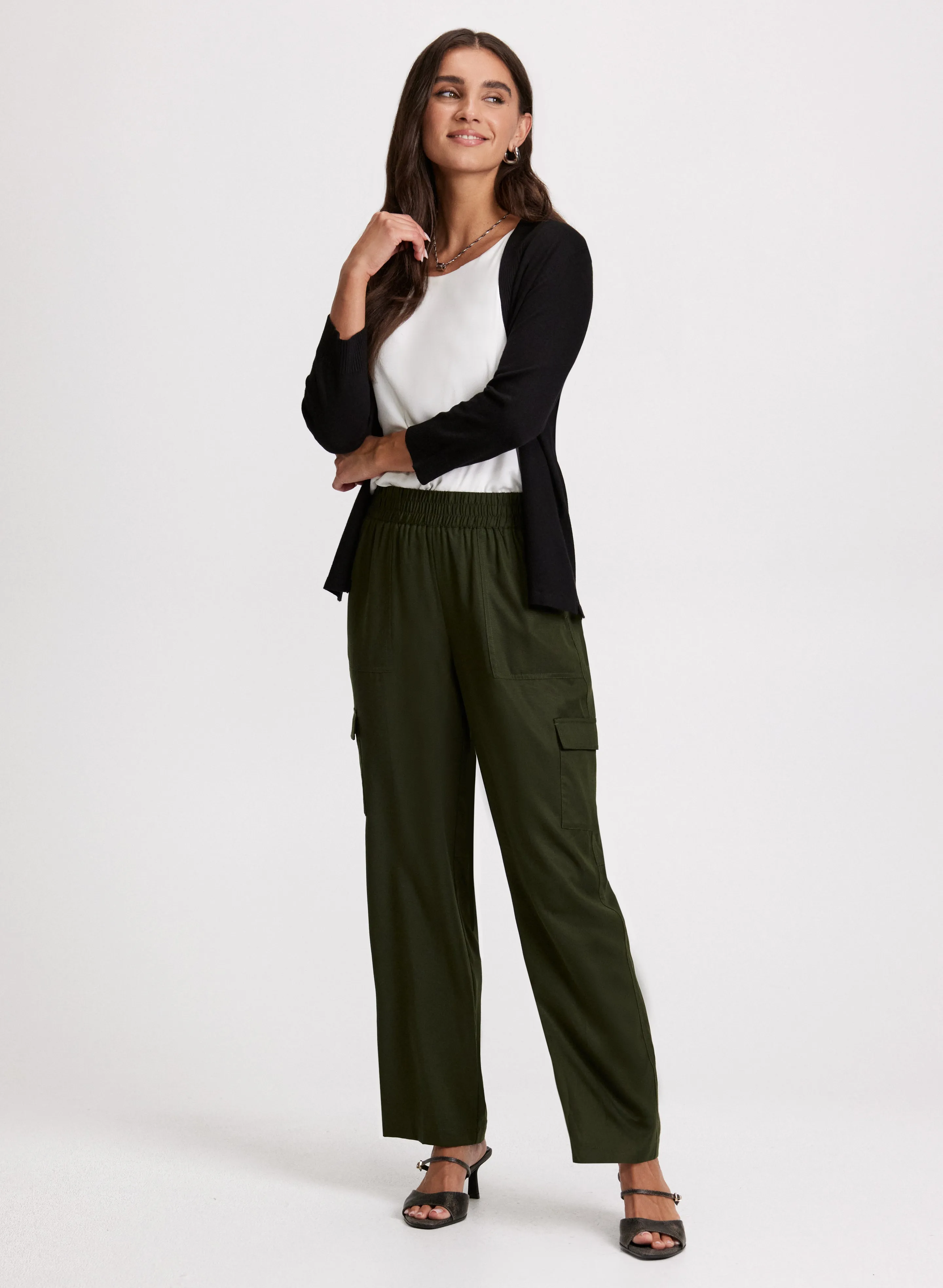 Pointelle Stitch Cardigan & Cargo Pants sold by Laura