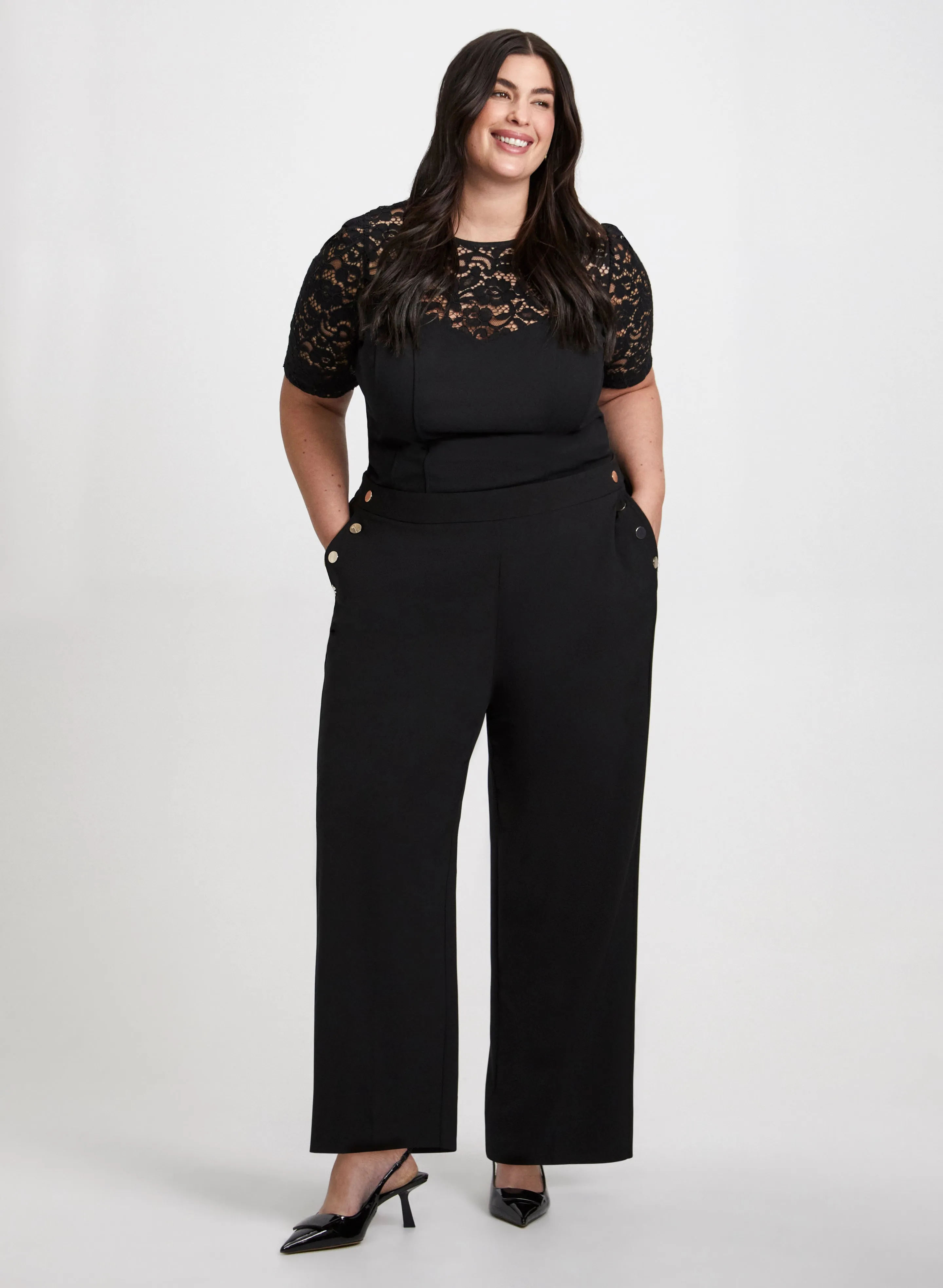 Illusion Neck Top & Modern Fit Wide Leg Pants sold by Laura