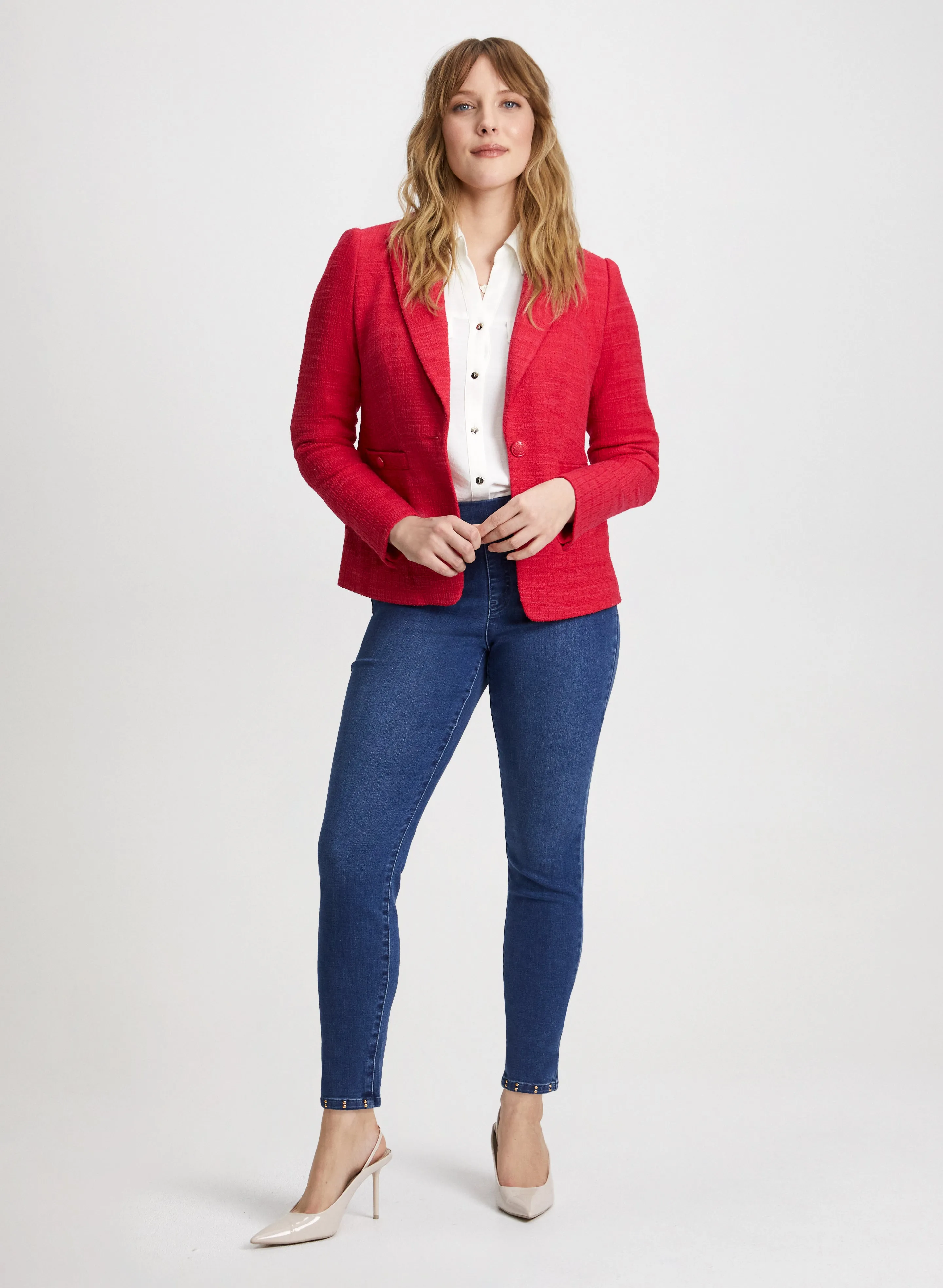 Notch Collar Blazer & Pull-On Slim Leg Jeans sold by Laura