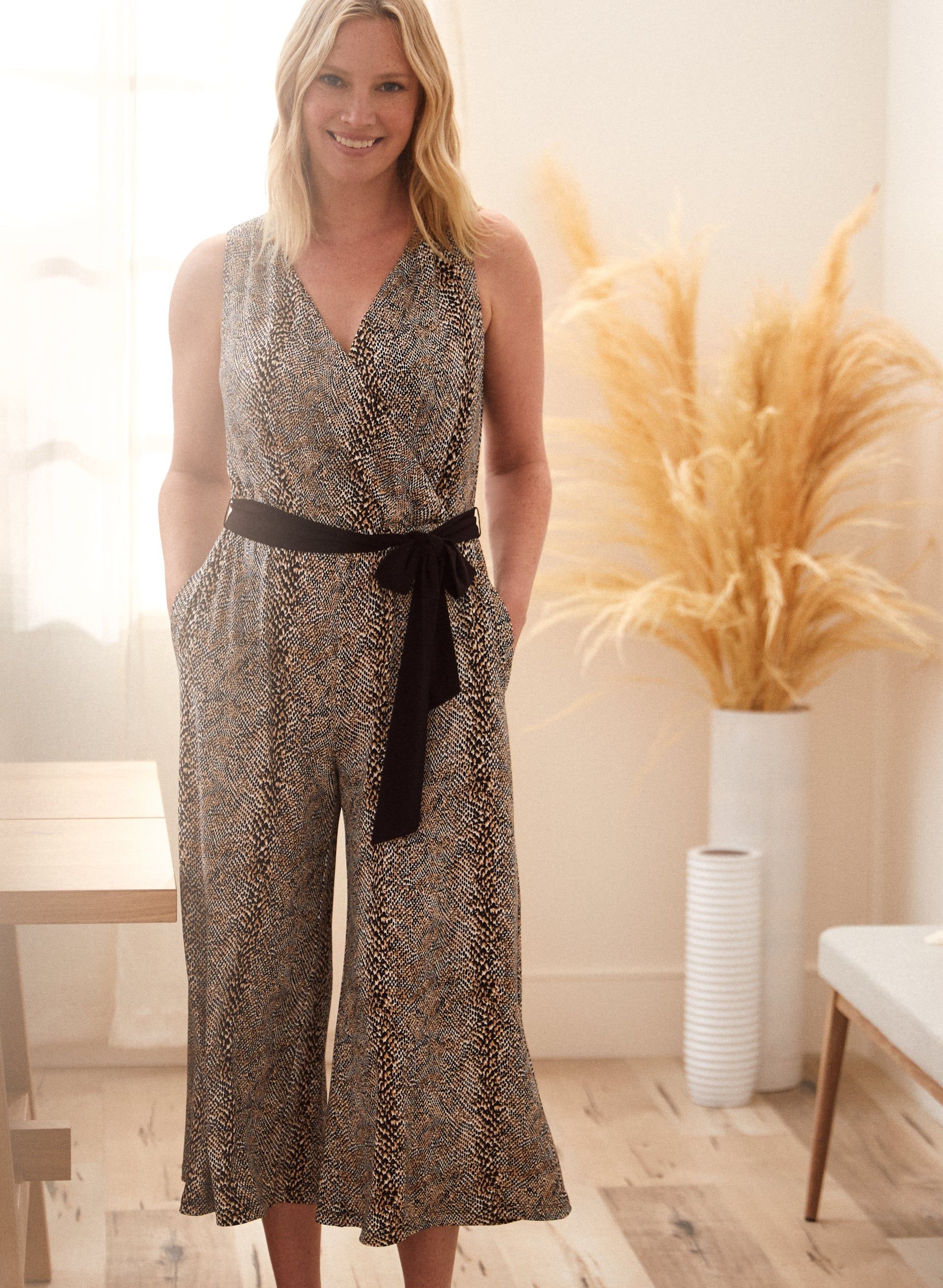 Snake Print Tie Detail Jumpsuit sold by Laura