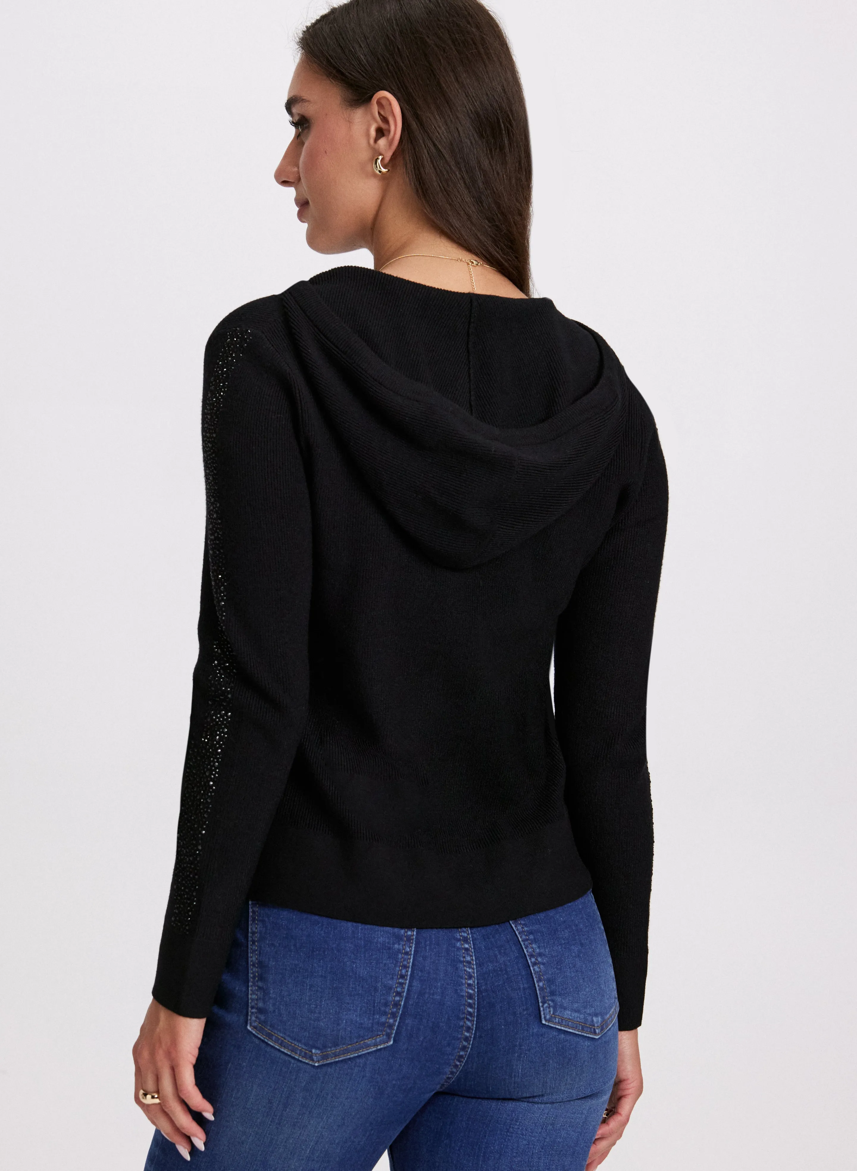 Rhinestone Embellished Zip-Up Hooded Sweater sold by Laura product image thumbnail 4