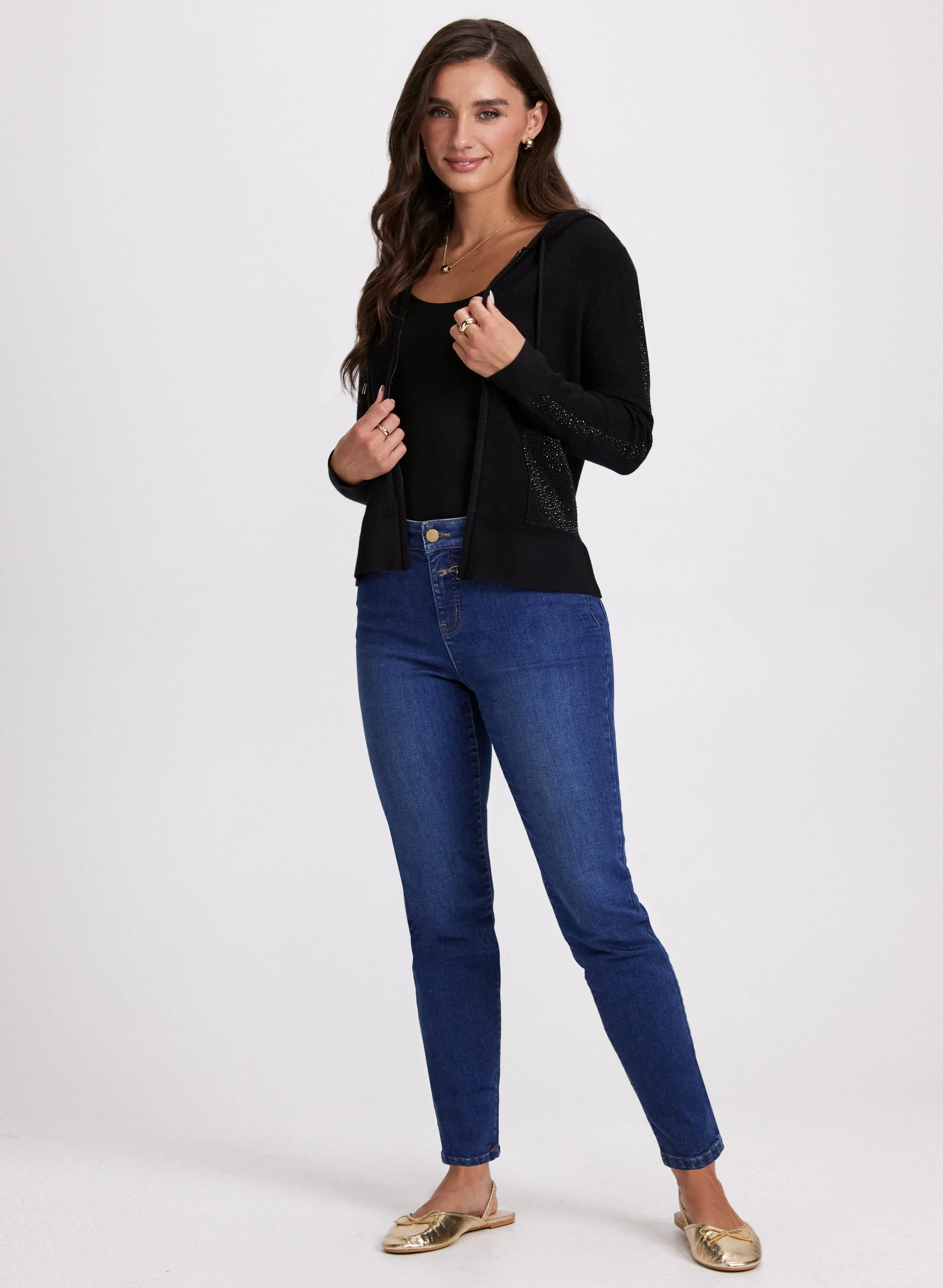 Rhinestone Embellished Zip-Up Hooded Sweater sold by Laura product image thumbnail 3