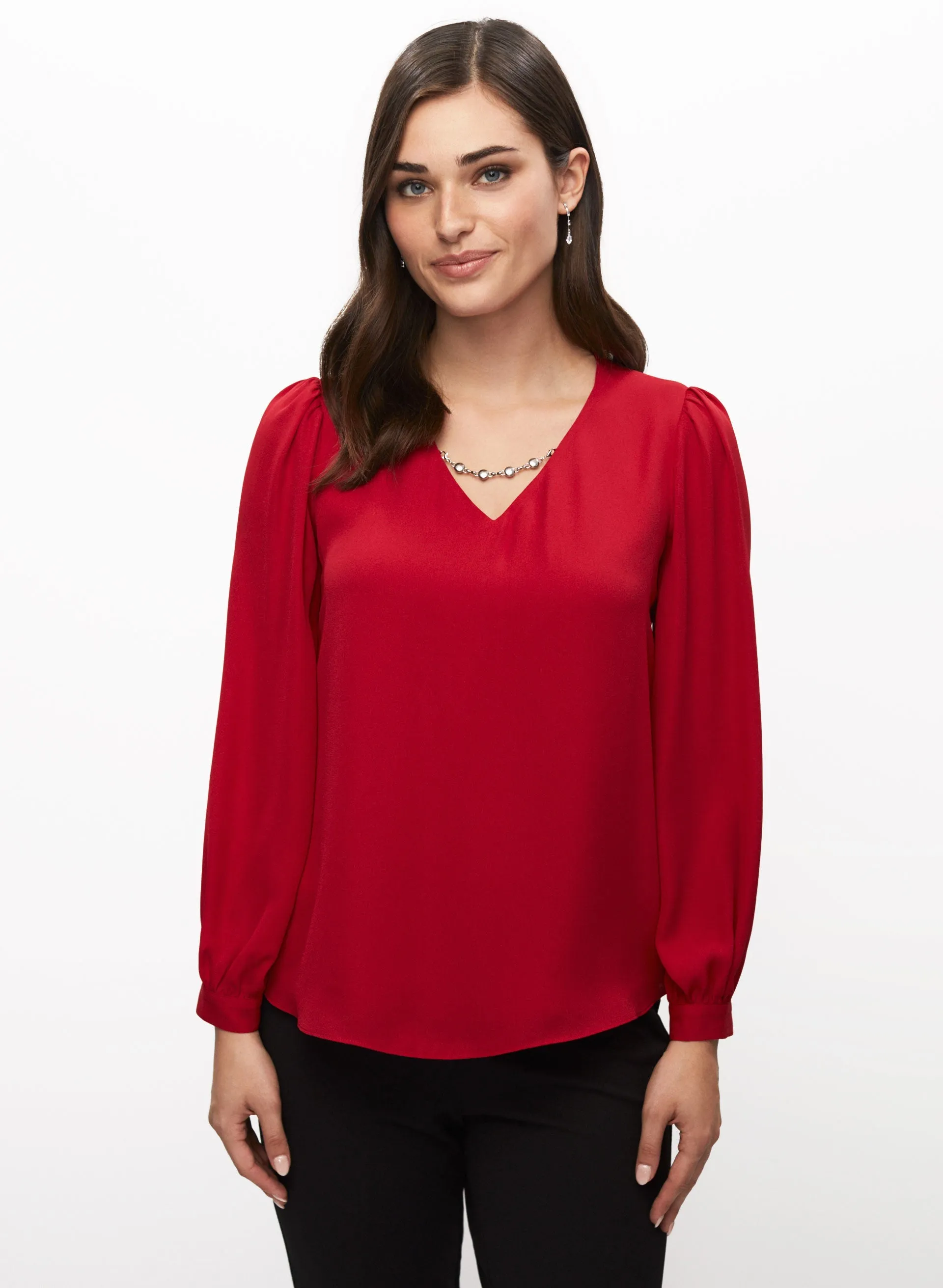 Rhinestone Chain V-Neck Top sold by Laura