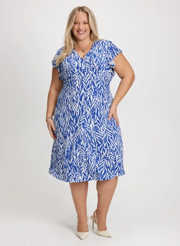 V-Neck Leaf Print Dress sold by Laura