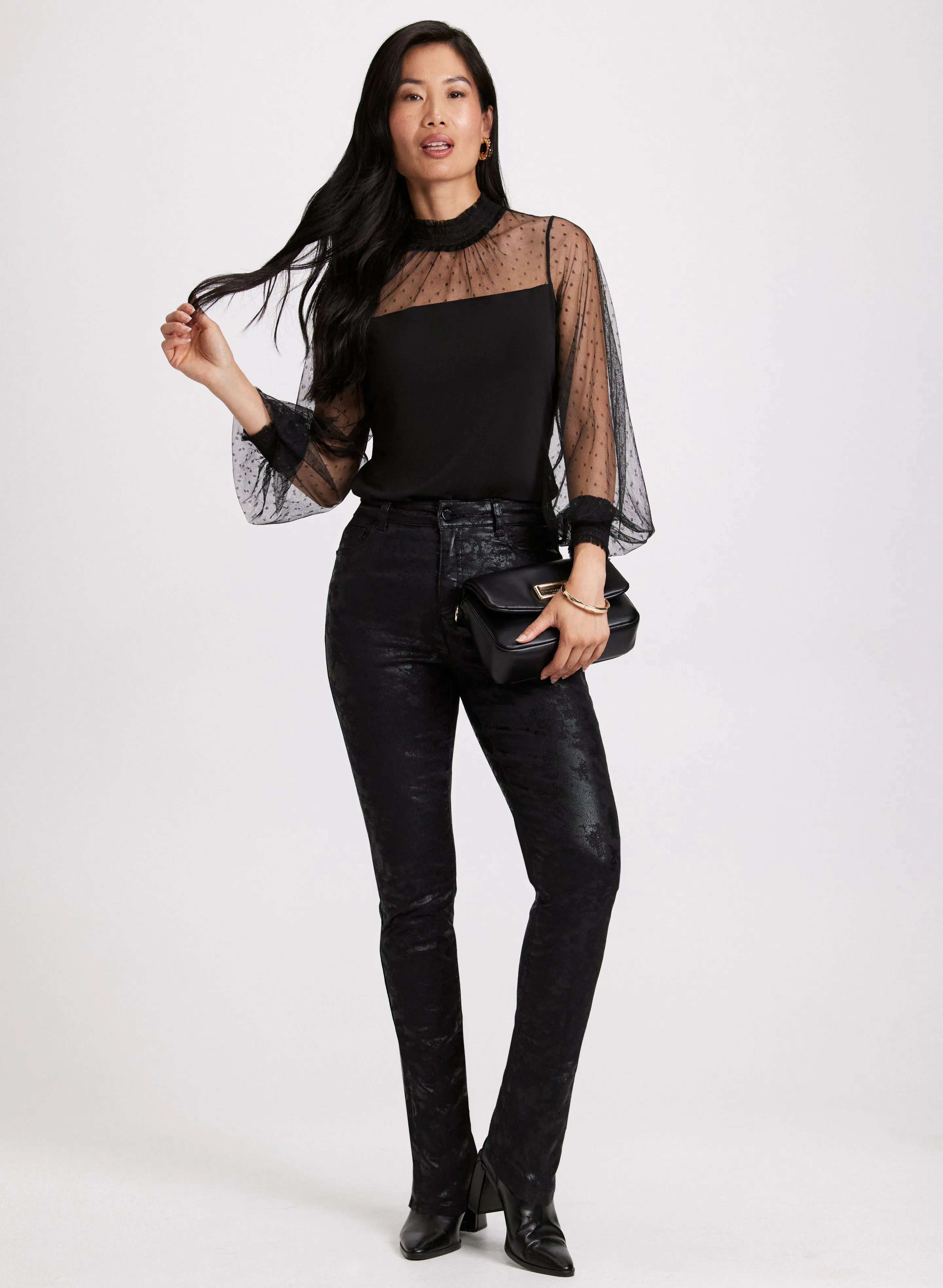 Mesh Sleeve Top & Cheetah Print Jeans sold by Laura