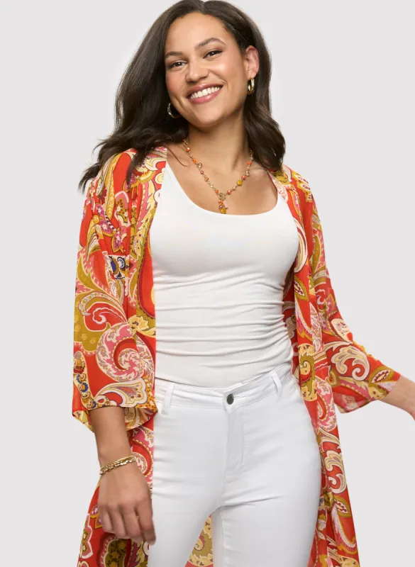 Paisley Print Open-Front Top sold by Laura