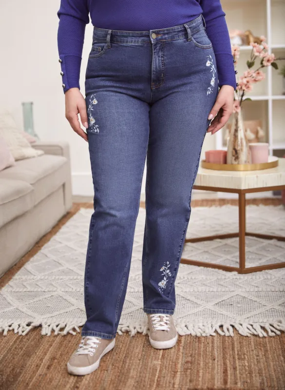 Floral Embroidered Straight Leg Jeans sold by Laura