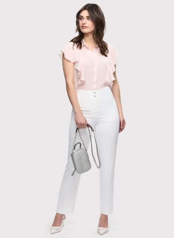 Ruffle Front Cap Sleeve Blouse & Straight Leg Pants sold by Laura