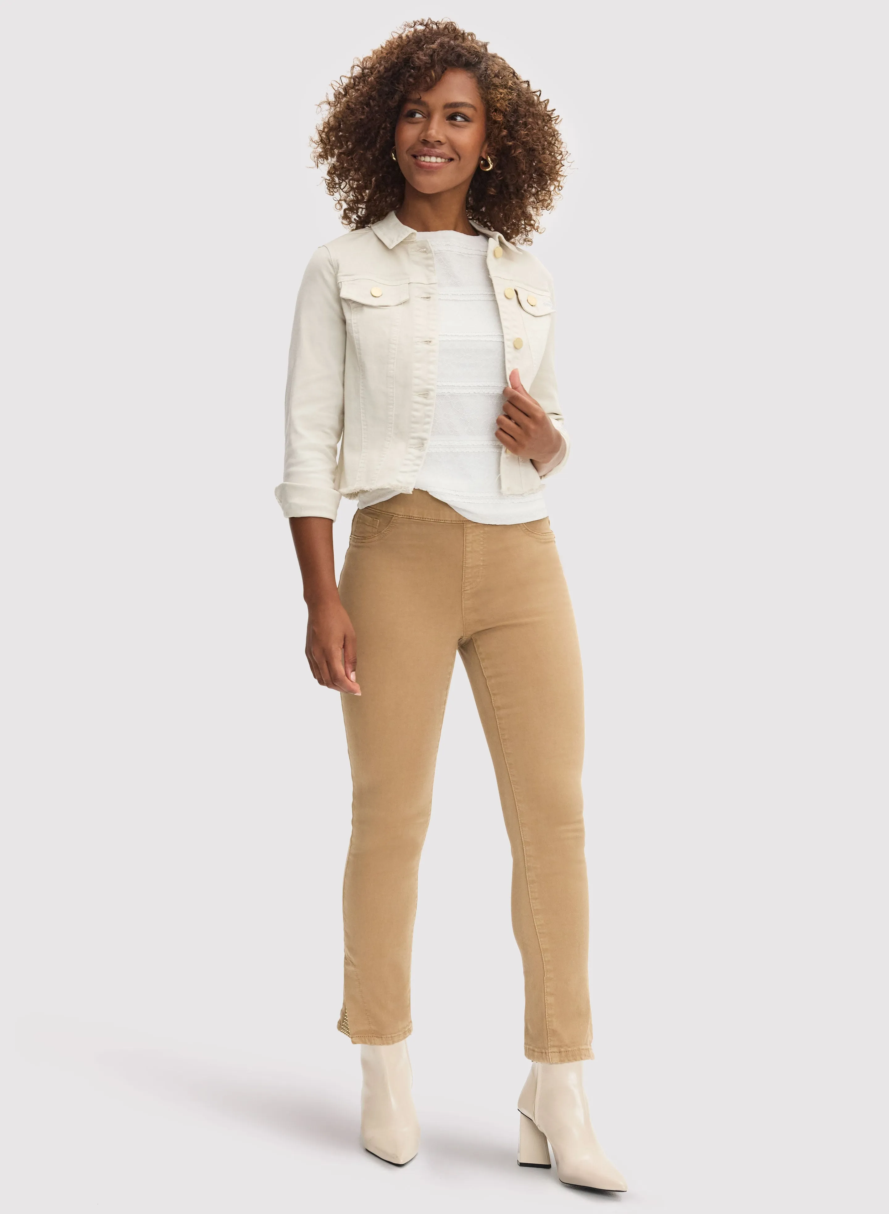 Denim Jacket & Slit Hem Pants sold by Laura