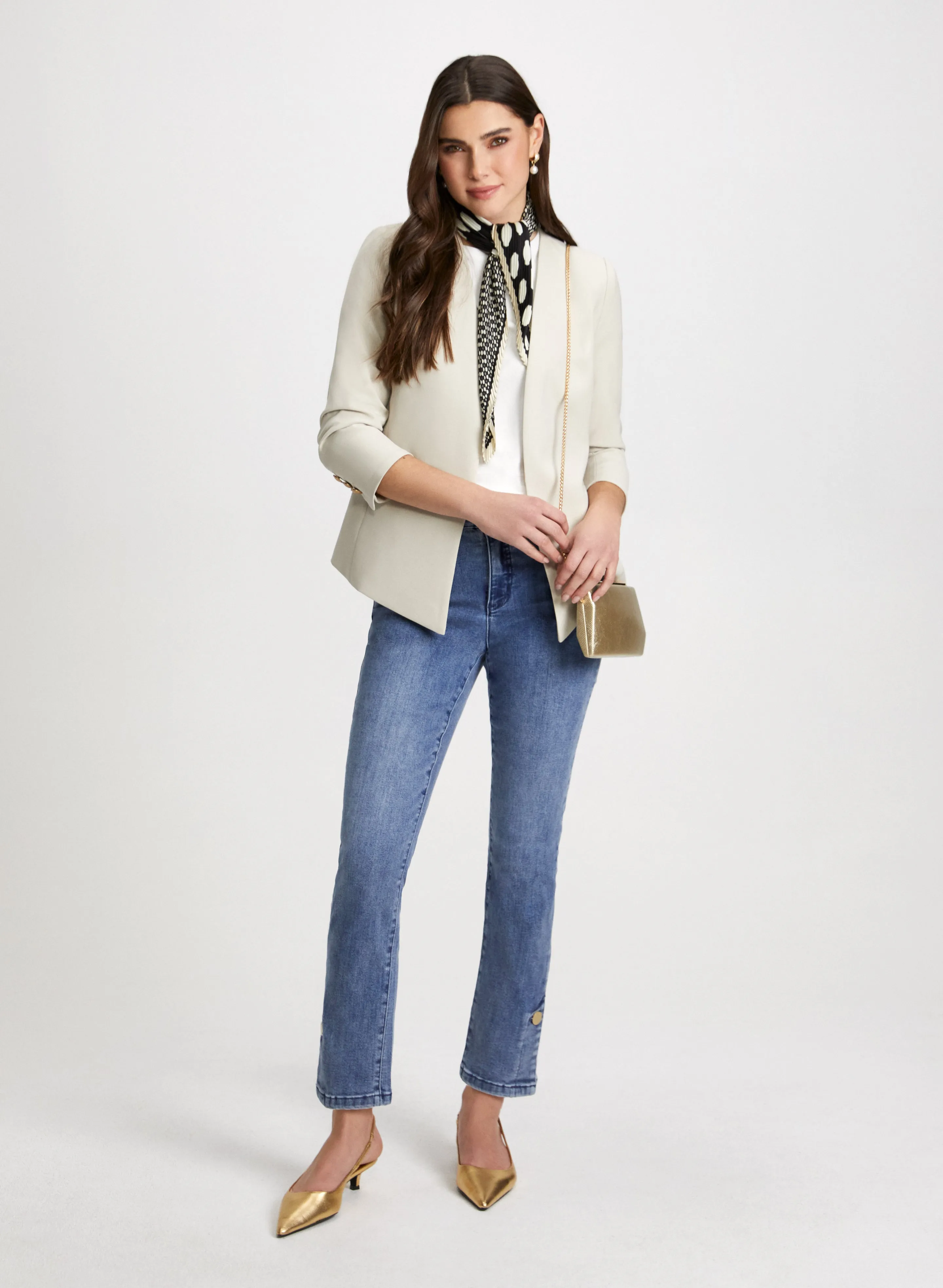 Cropped Collarless Jacket & Button Hem Jeans sold by Laura