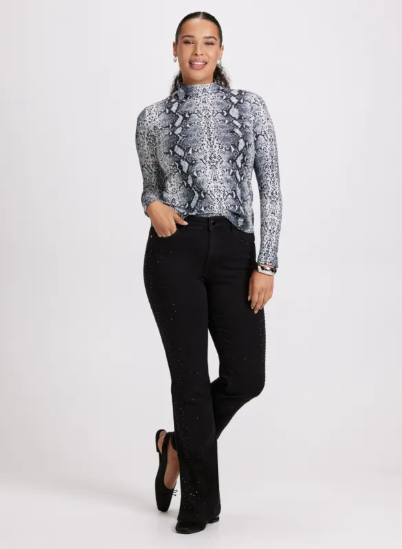 Snake Print Turtleneck Top & Straight-Leg Jeans sold by Laura