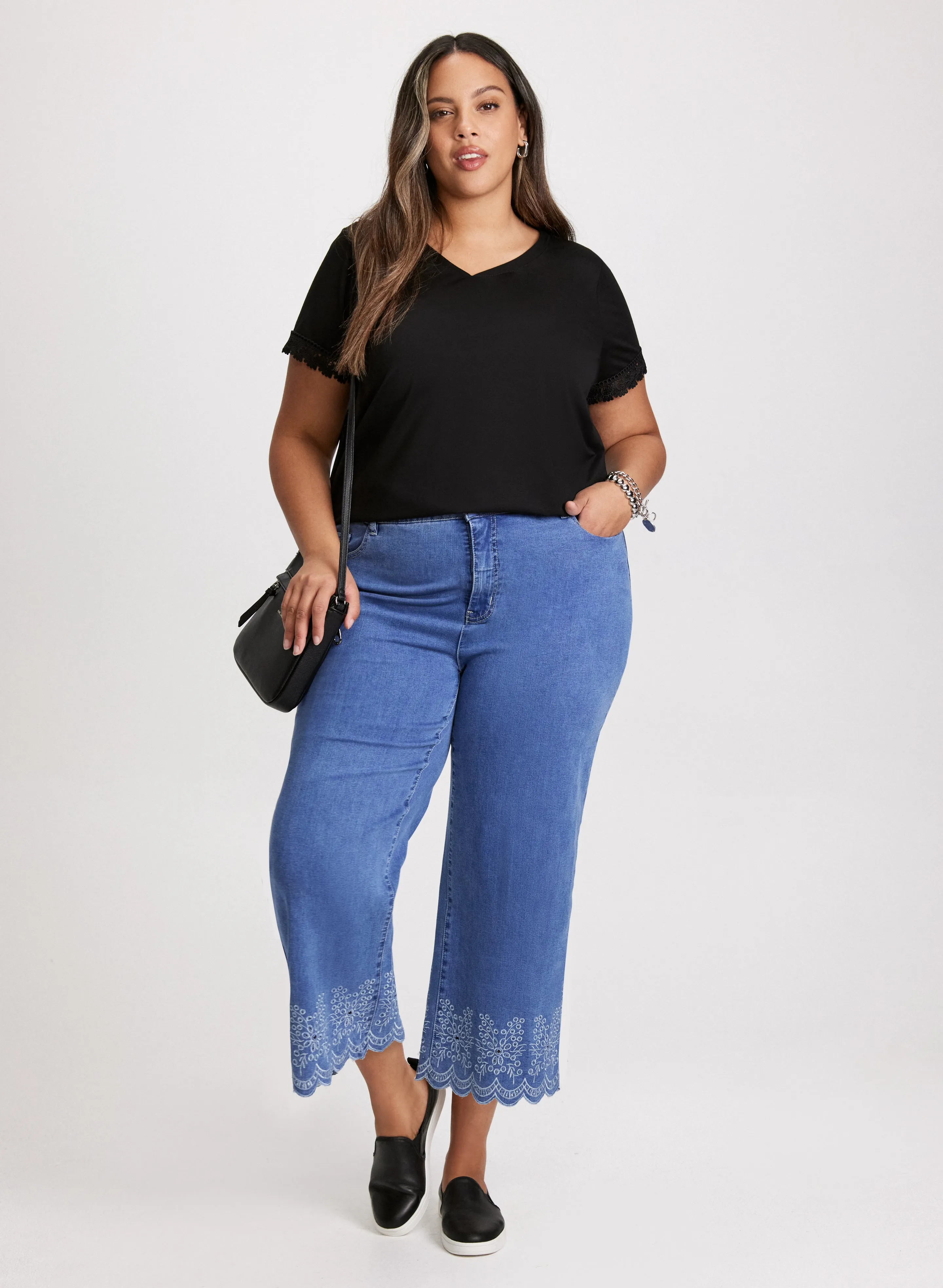 Ruffled T-Shirt & Embroidered Capri Jeans sold by Laura