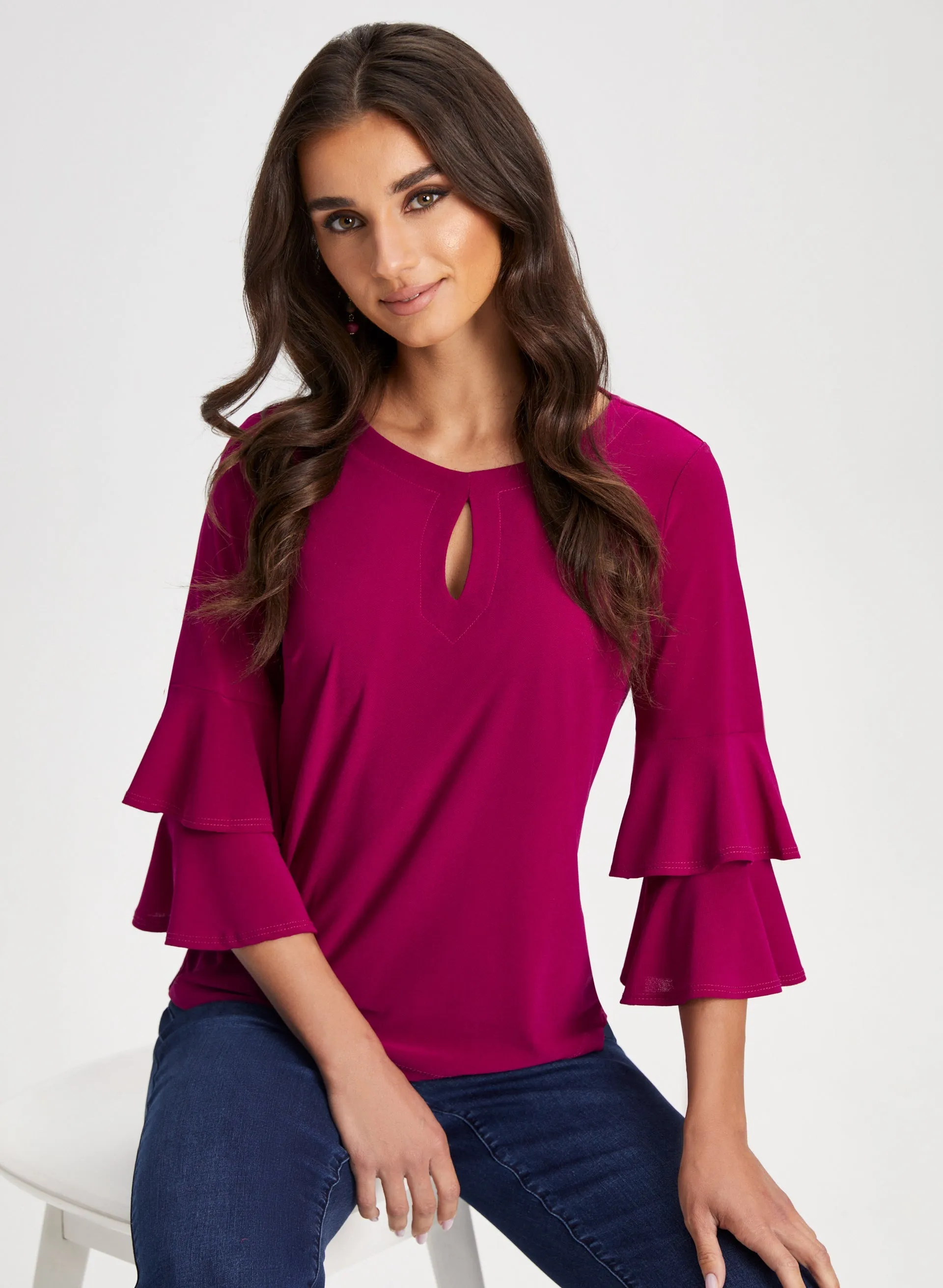 Ruffle Sleeve Keyhole Top sold by Laura