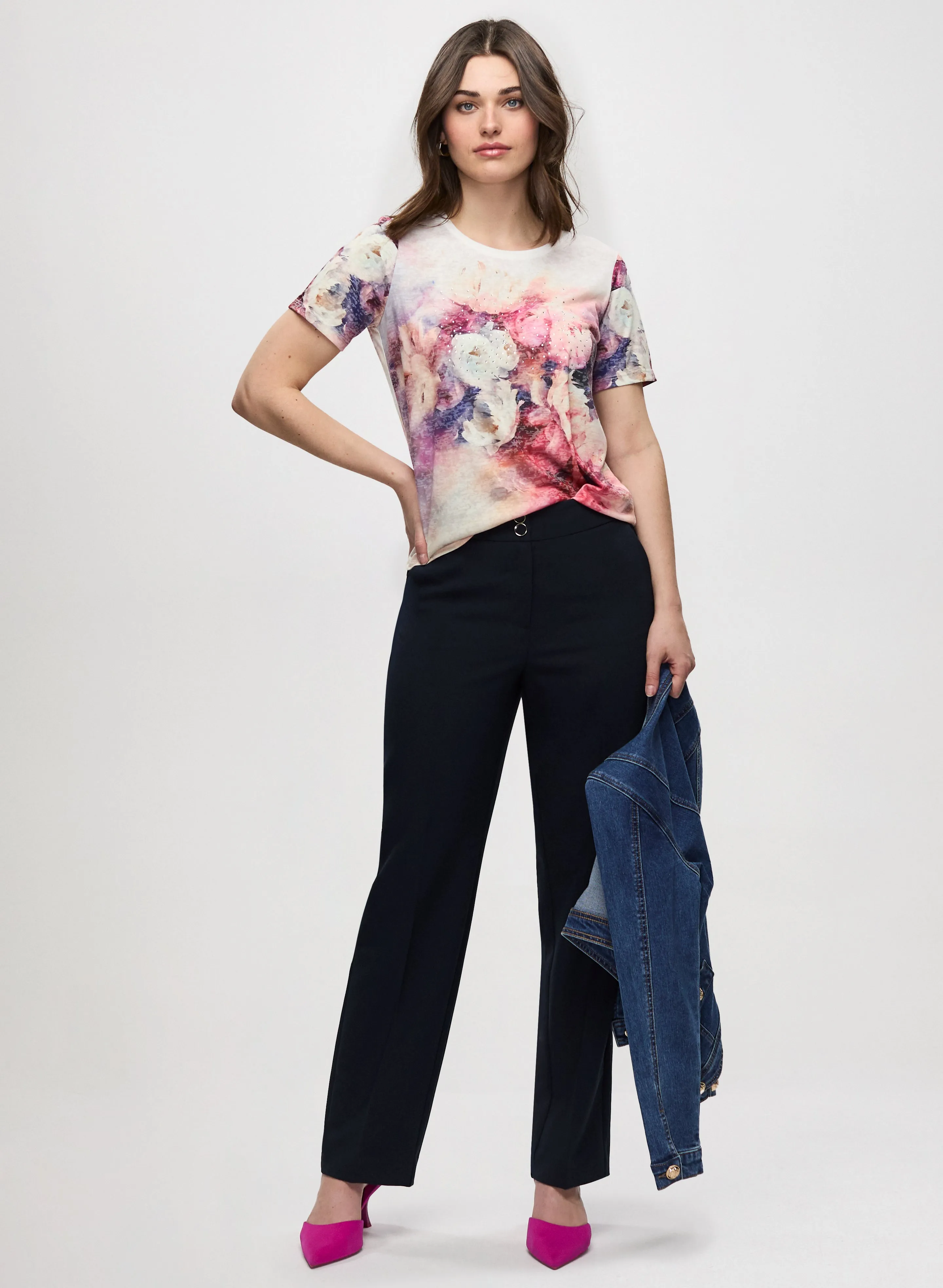 Floral Print Burnout Tee & Modern Fit Straight Leg Pants sold by Laura