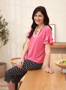 Ruffle Sleeve Scoop Neck Top sold by Laura