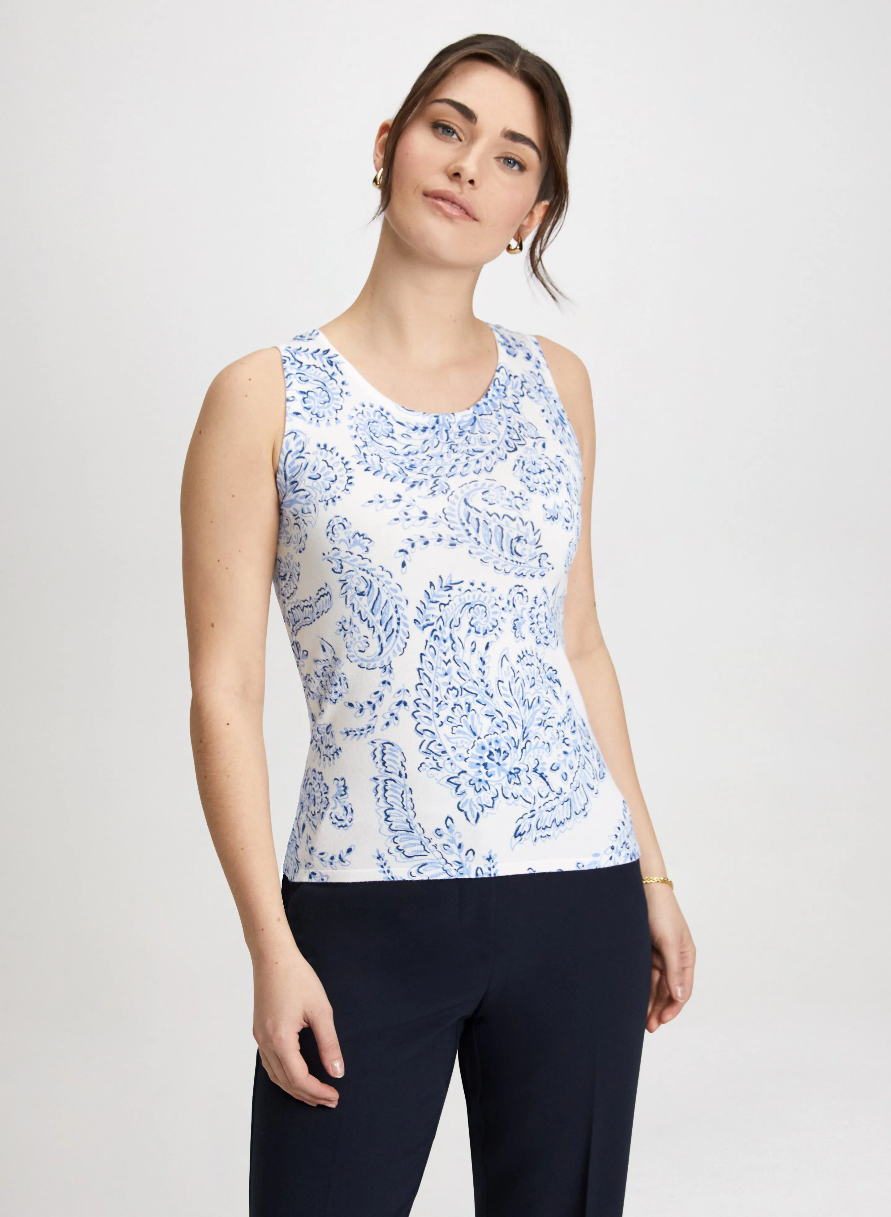 Paisley Print Sleeveless Knit Top sold by Laura