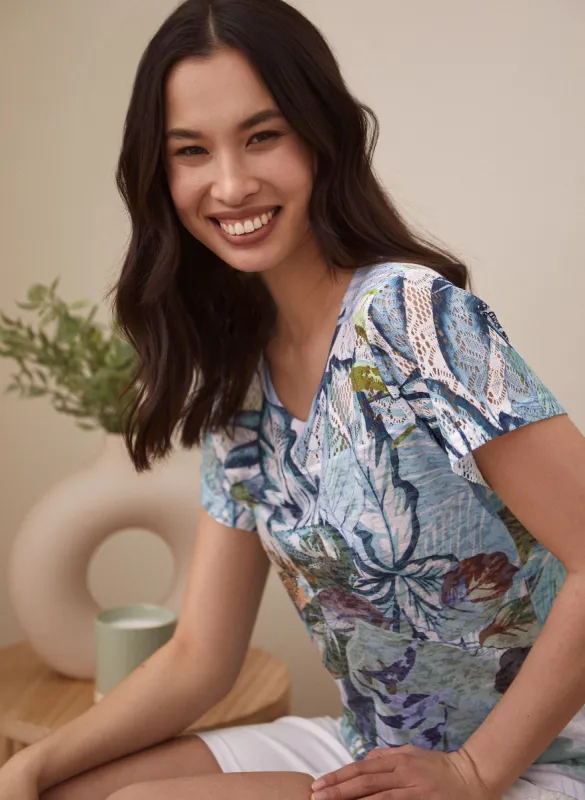 Vex - Tropical Leaf Print Burnout Tee sold by Laura