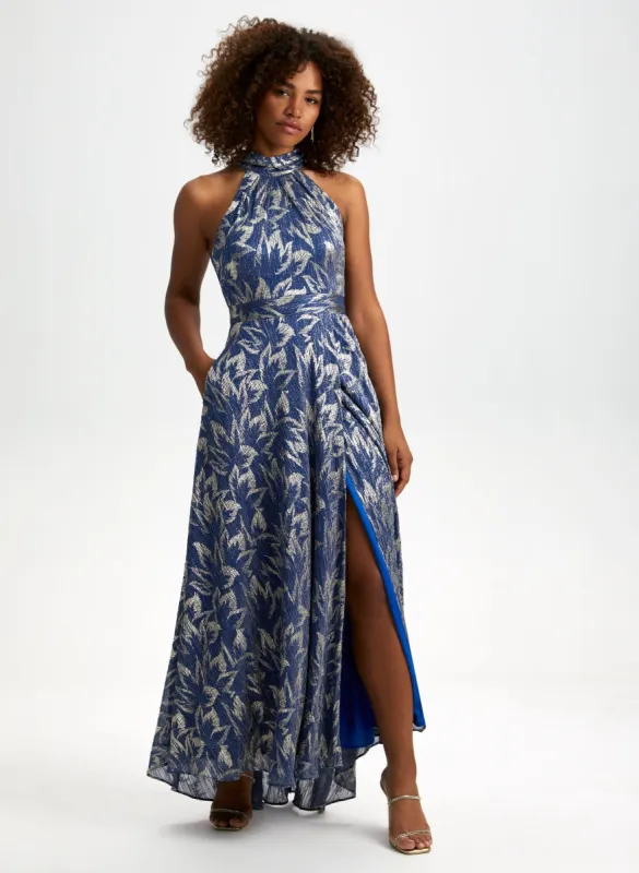 Metallic Plissé Halter Neck Dress sold by Laura
