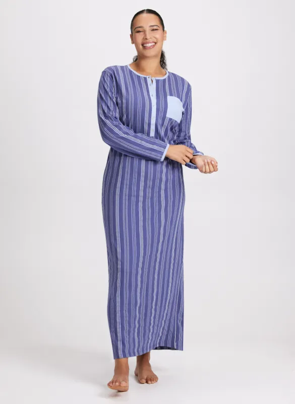 Stripe Print Long Nightgown sold by Laura