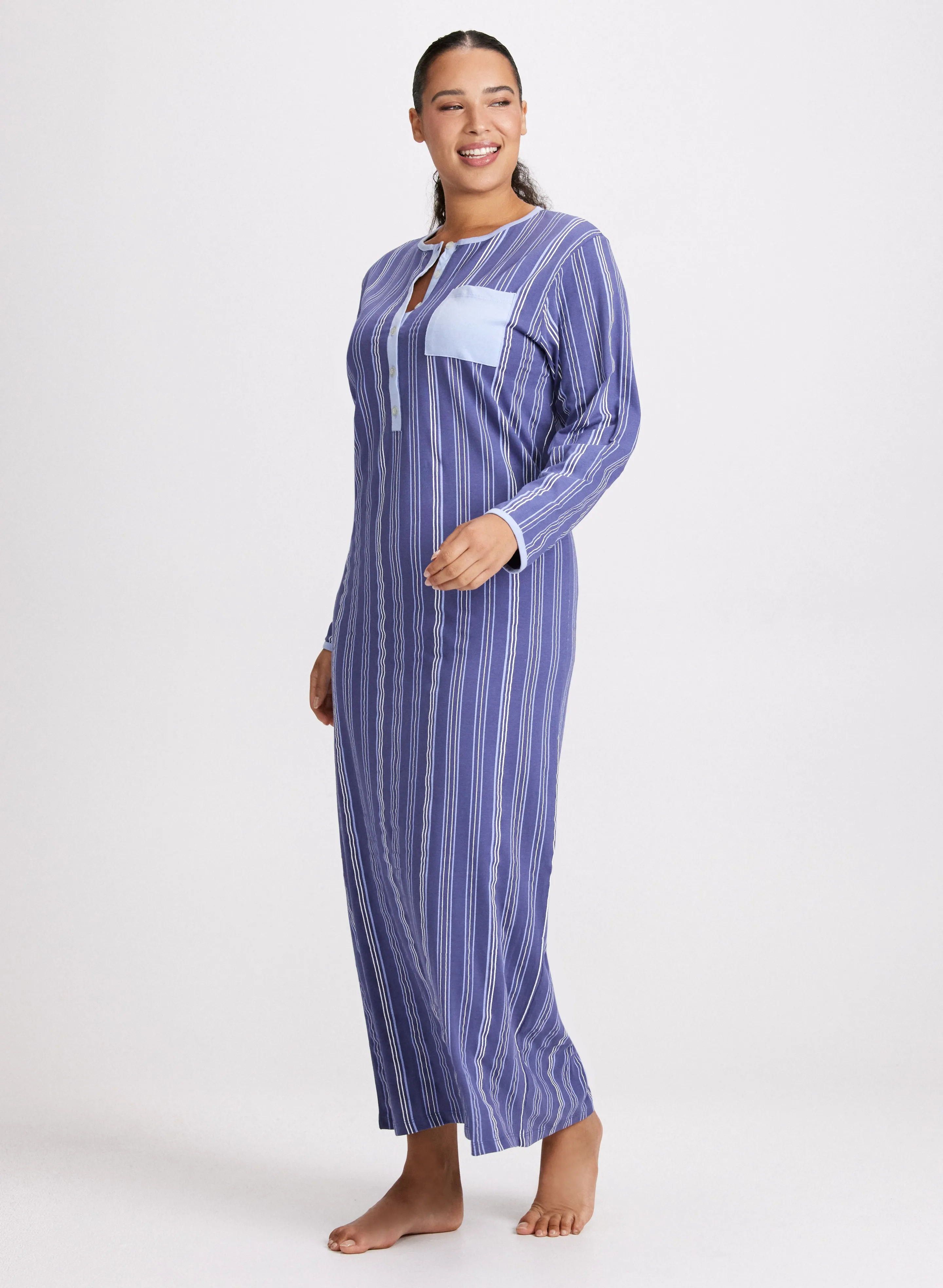 Stripe Print Long Nightgown sold by Laura product image thumbnail 2