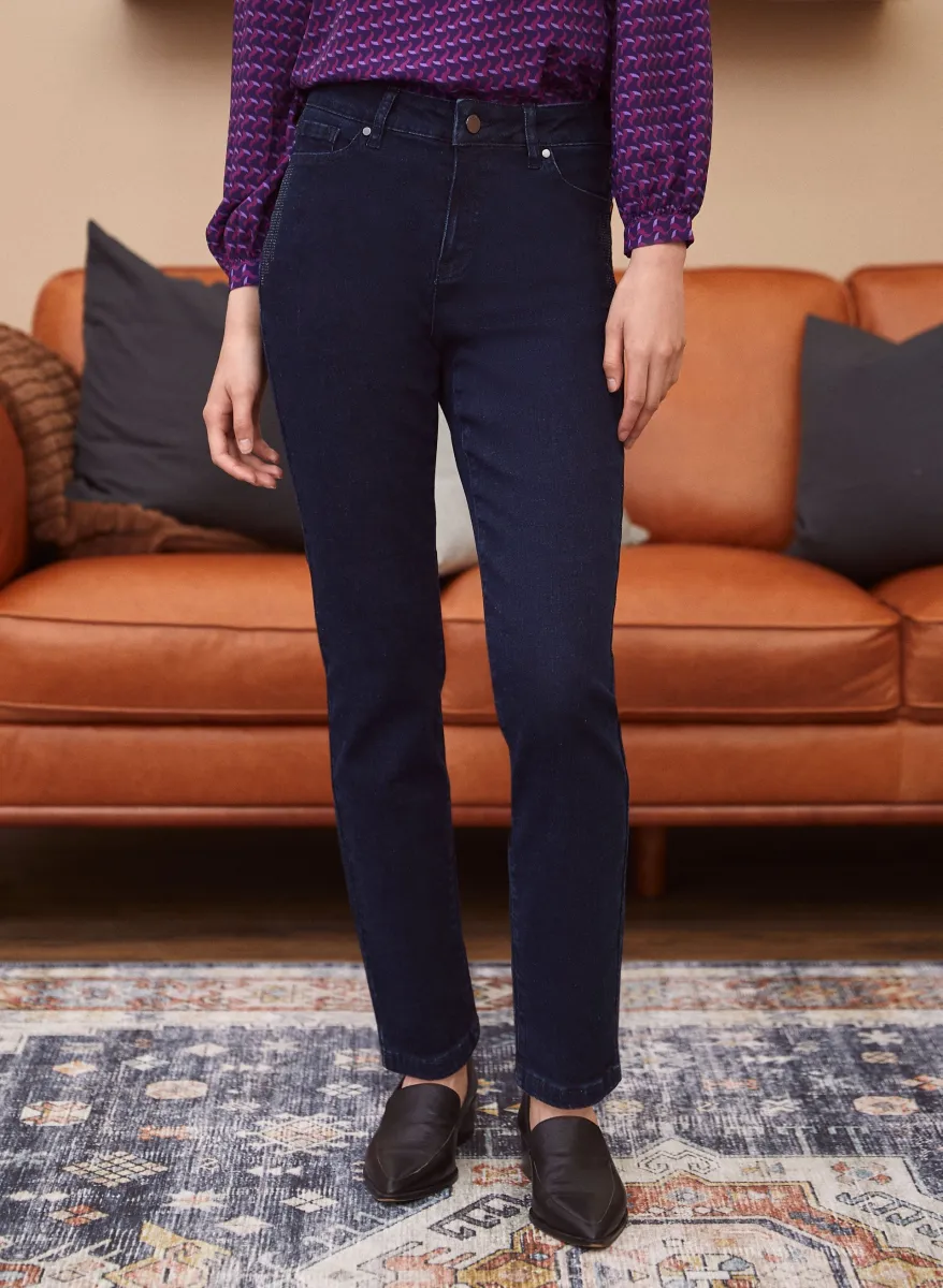 Rhinestone Detail Straight Leg Jeans sold by Laura