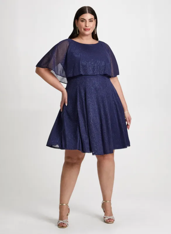 Glitter Mesh Capelet Dress sold by Laura