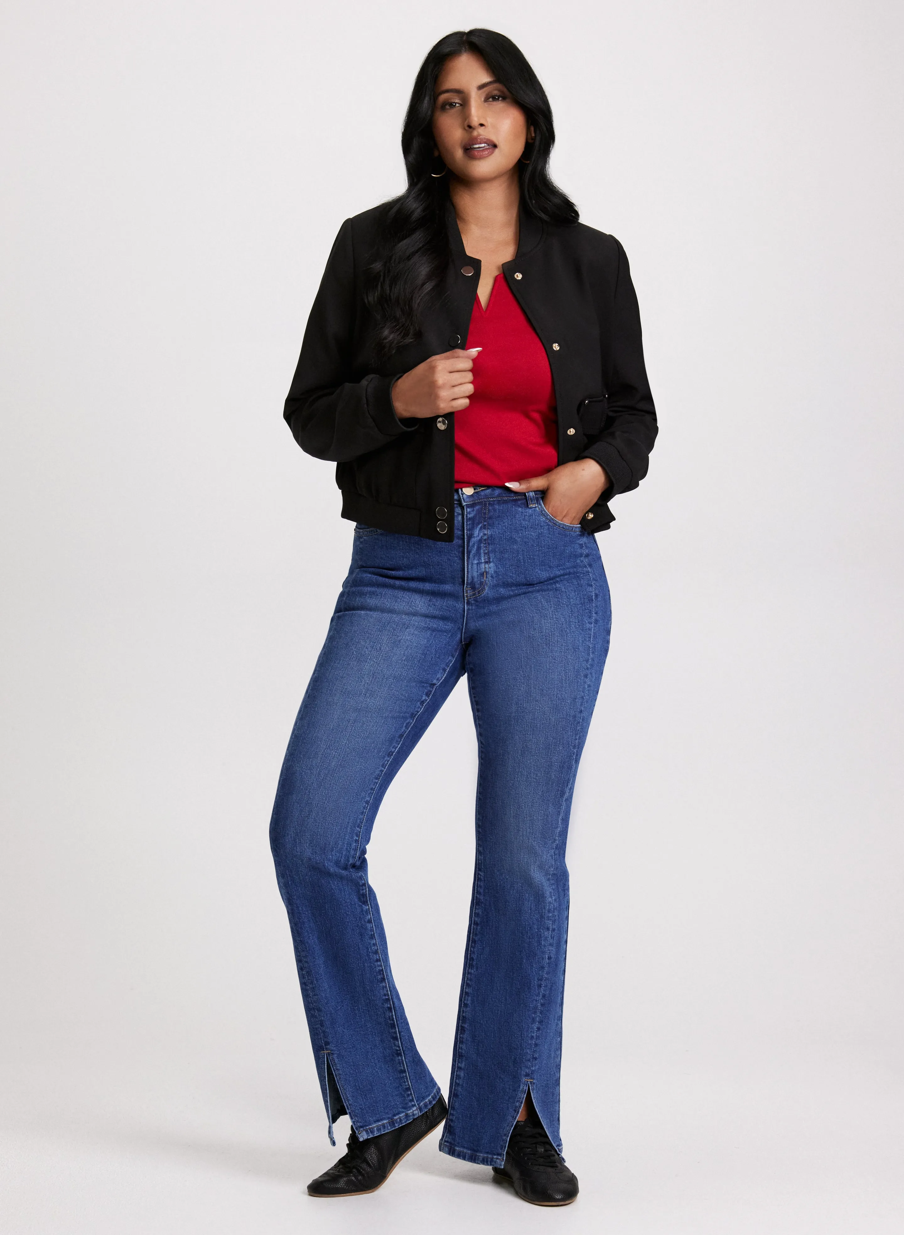 Twill Bomber Jacket & Flared Slit Jeans sold by Laura
