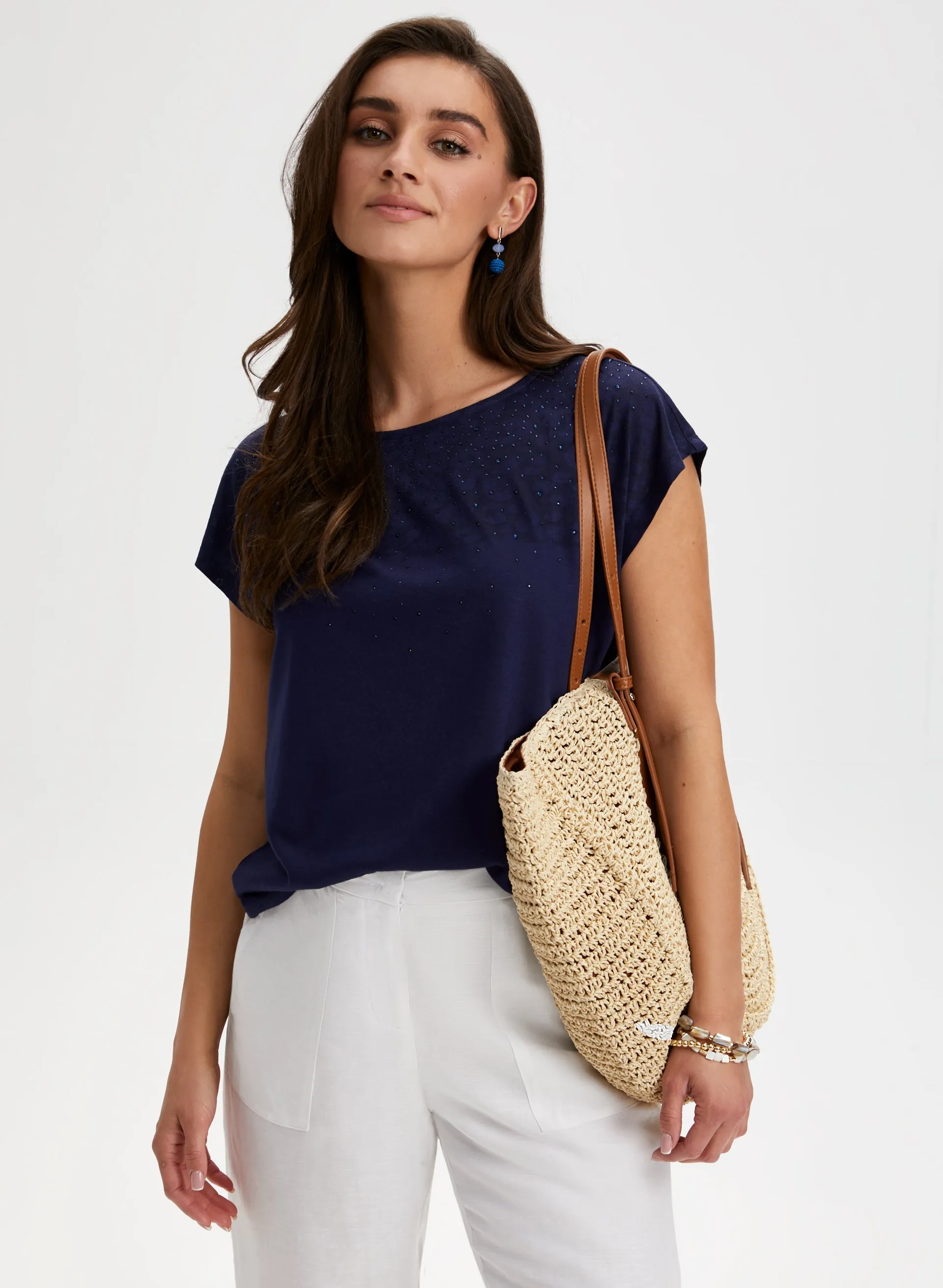 Rhinestone Detail Burnout Tee sold by Laura