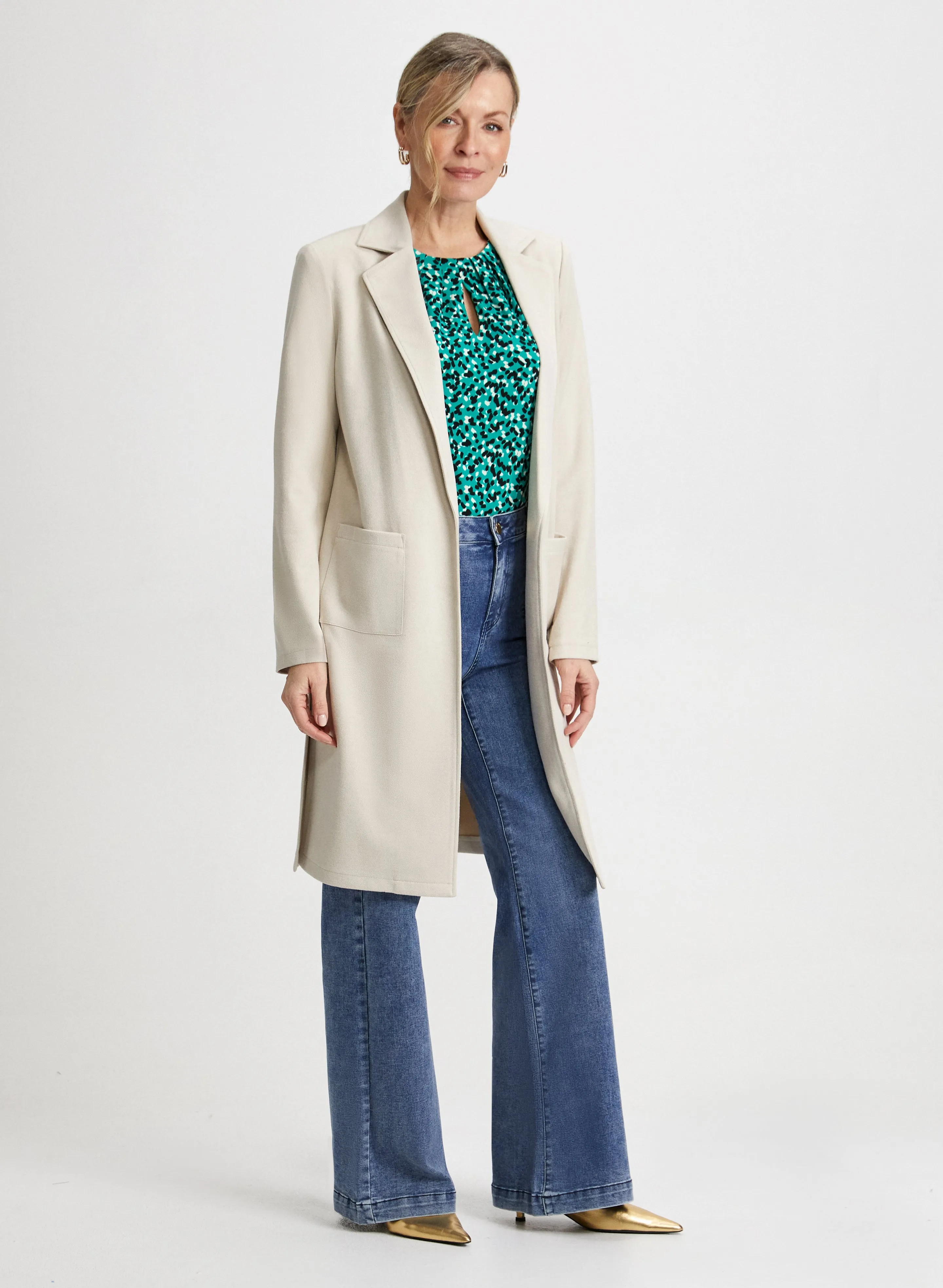 Faux Suede Jacket & Wide Leg Jeans sold by Laura