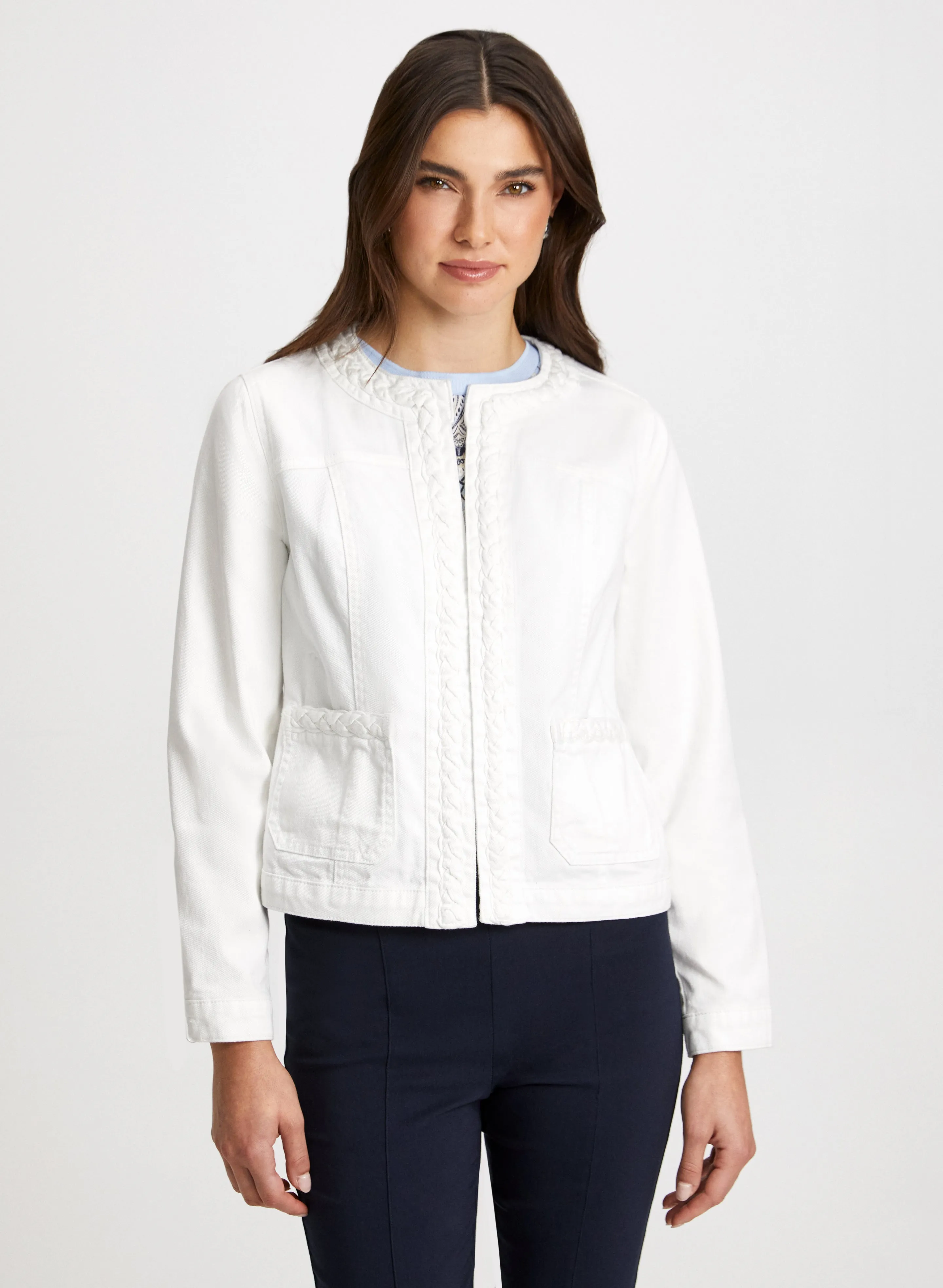 Braided Trim Denim Jacket sold by Laura