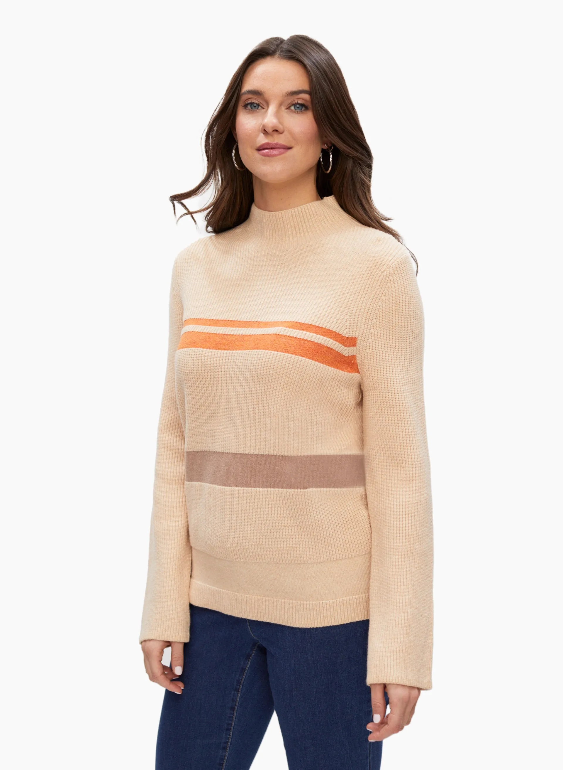 Mock Neck Stripe Detail Sweater sold by Laura