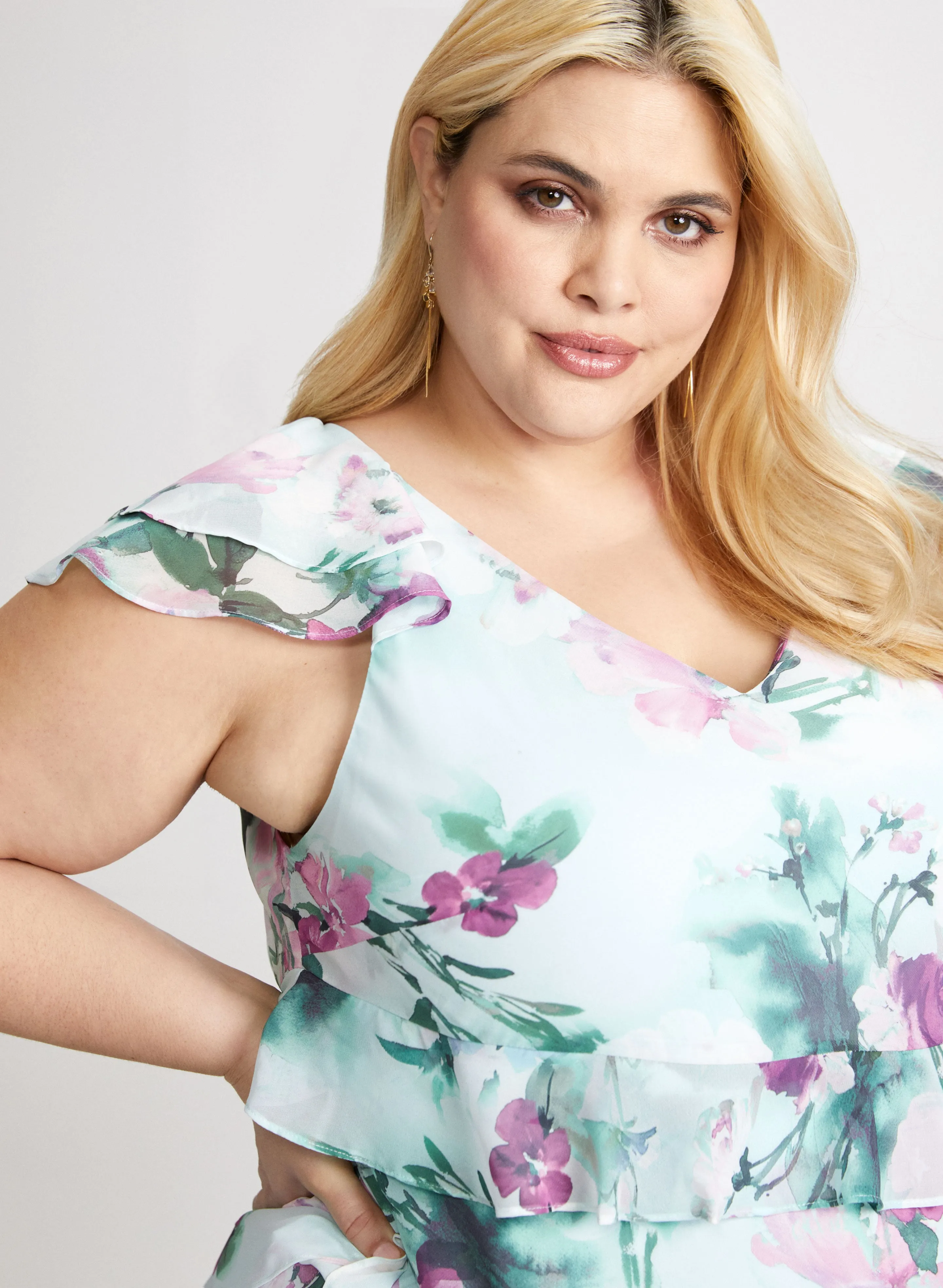 Ruffled Chiffon V-Neck Dress sold by Laura product image thumbnail 5