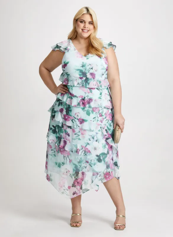 Ruffled Chiffon V-Neck Dress sold by Laura