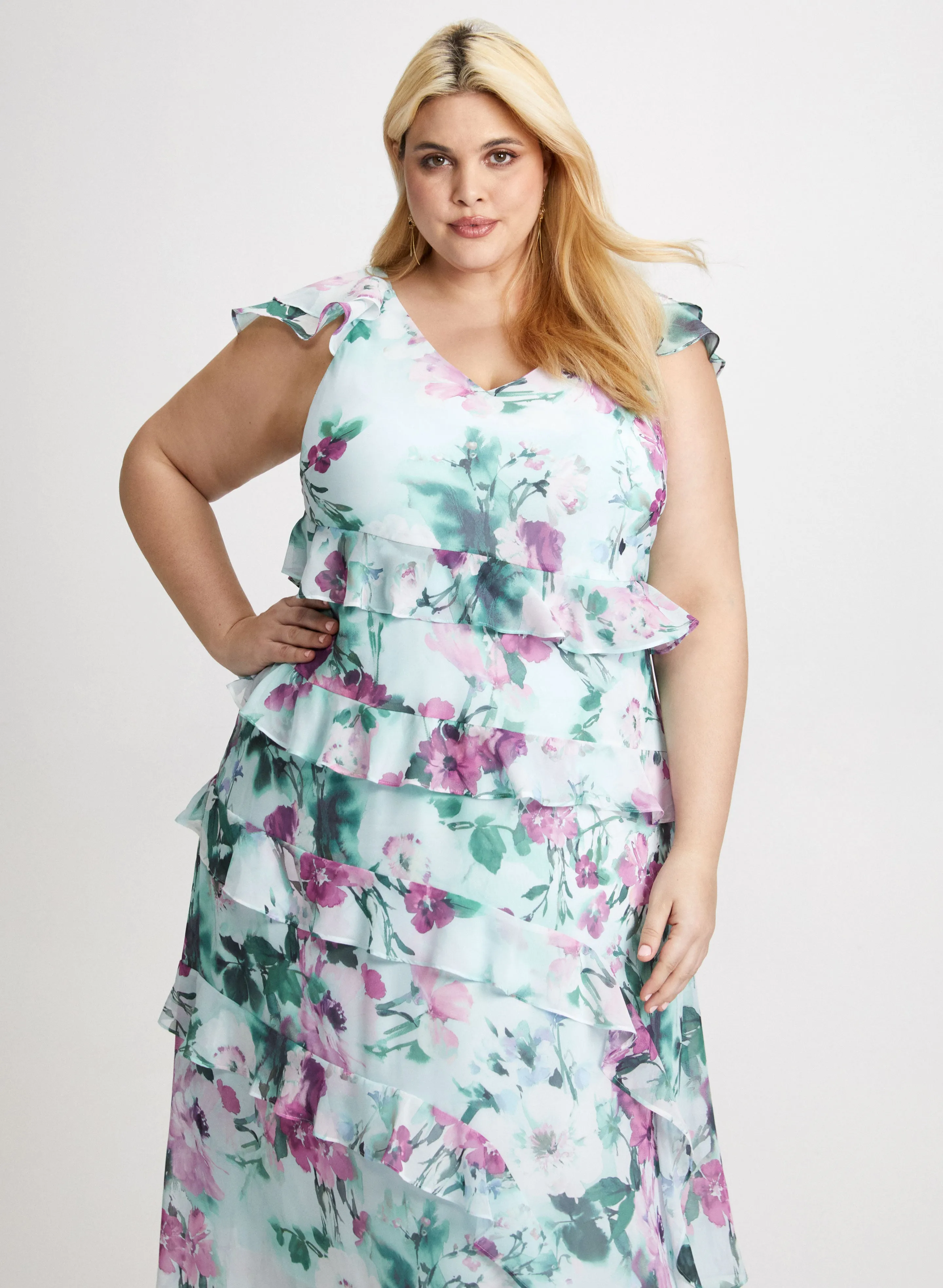 Ruffled Chiffon V-Neck Dress sold by Laura product image thumbnail 4