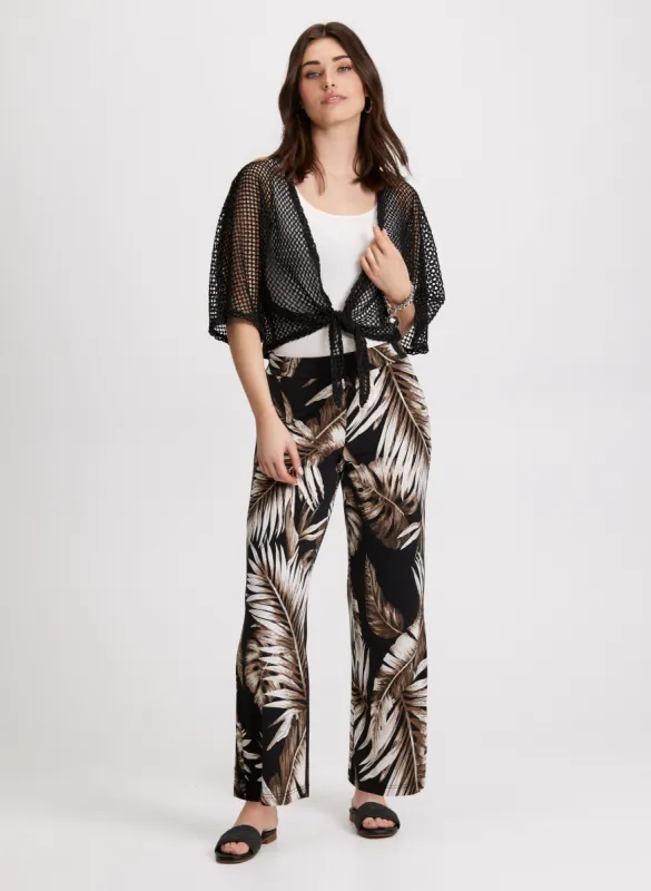 Tie-Front Crochet Top & Palm Print Wide Leg Pants sold by Laura