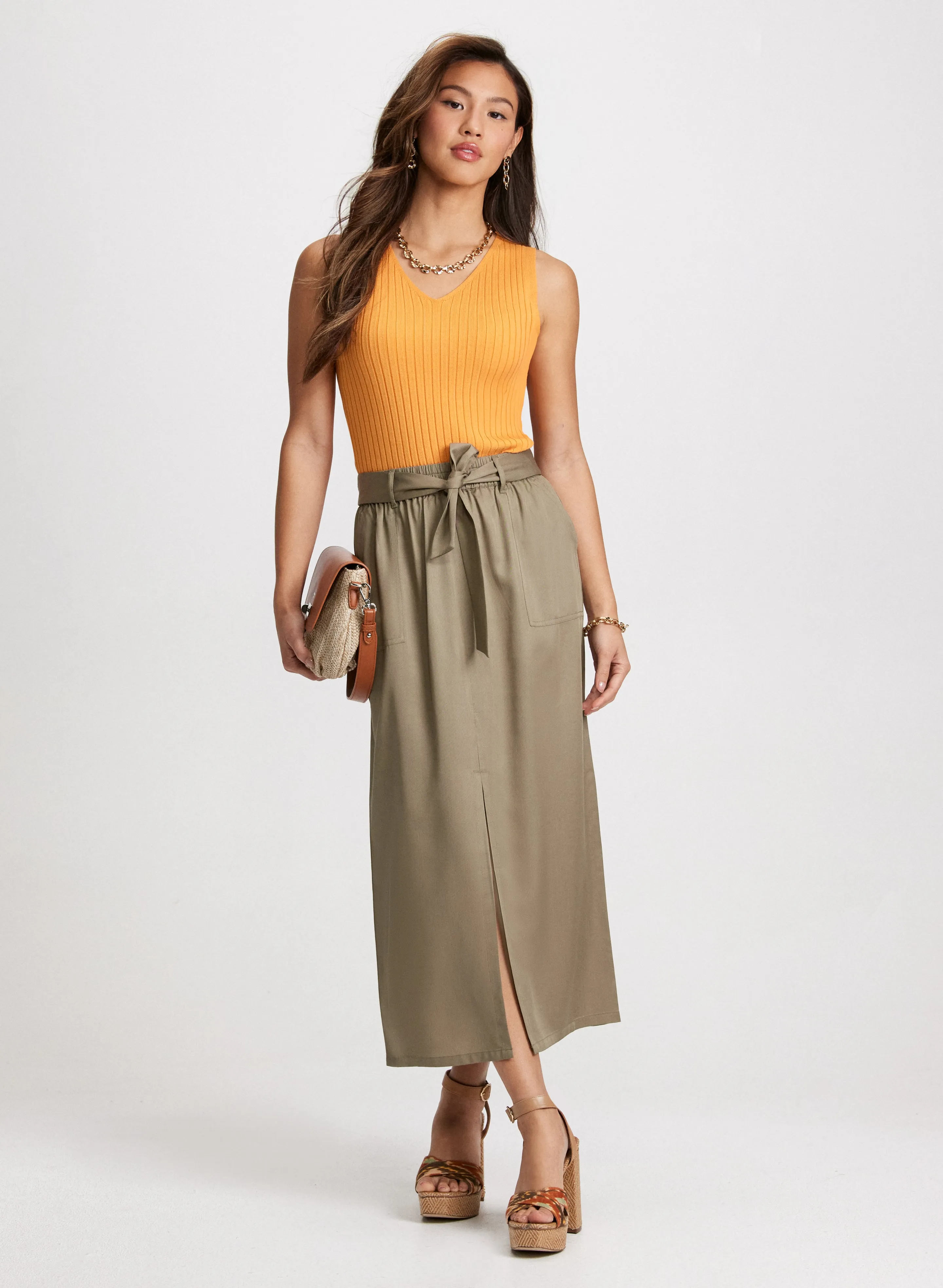 Rib Knit Sleeveless Top & Front Slit Midi Skirt sold by Laura