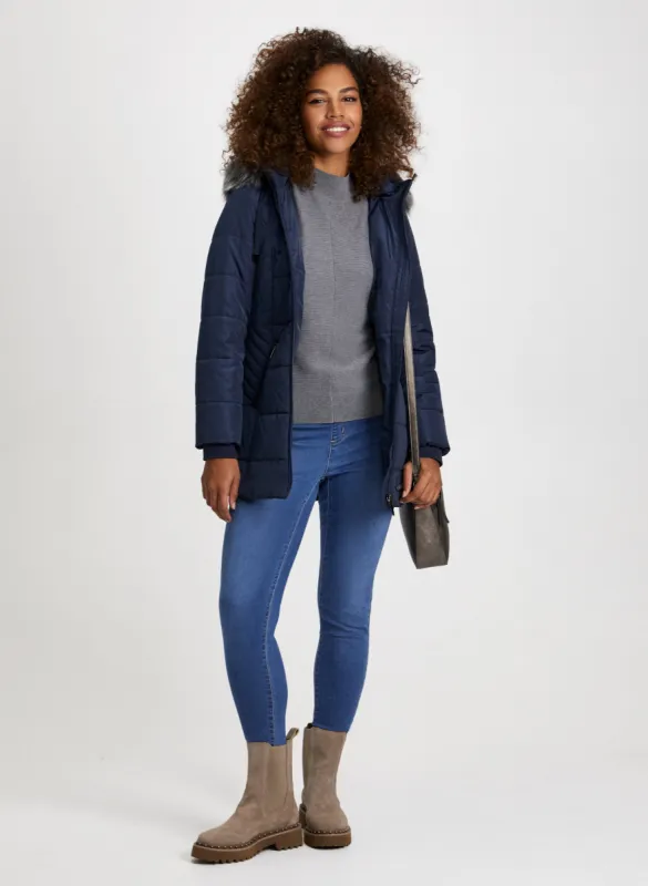 Quilted Coat With Contrast Stripe Sweater & Pull-On Jeans sold by Laura
