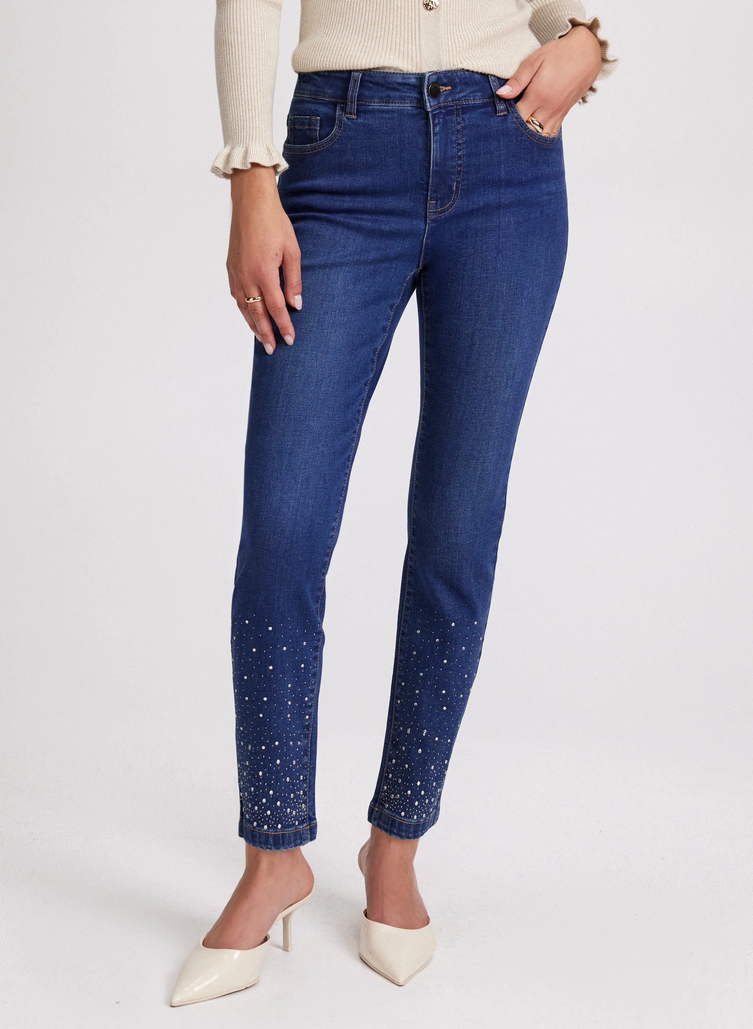 Rhinestone Embellished Slim Leg Jeans sold by Laura