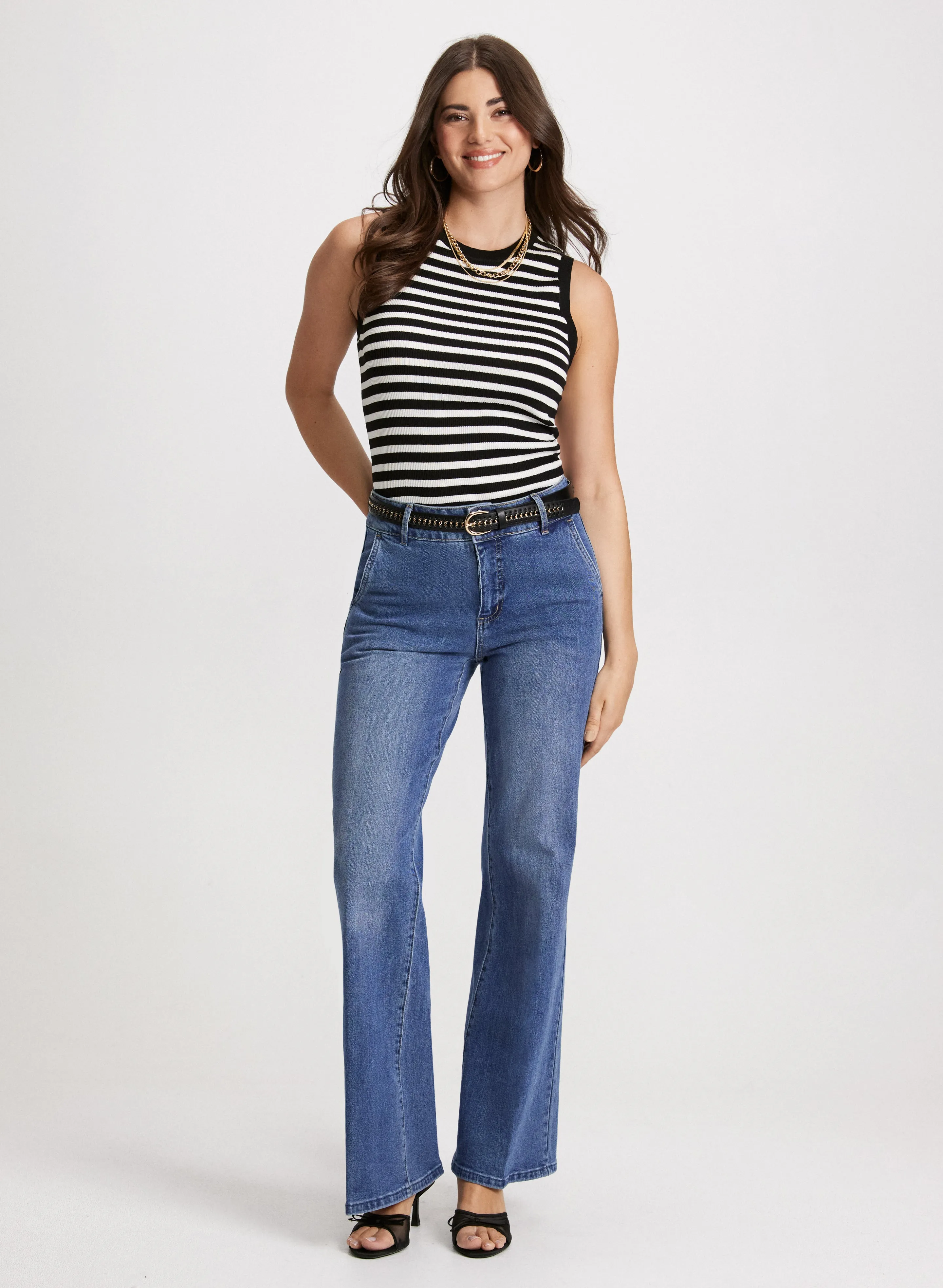 Sleeveless Striped Top & High-Rise Flared Denim Pants sold by Laura