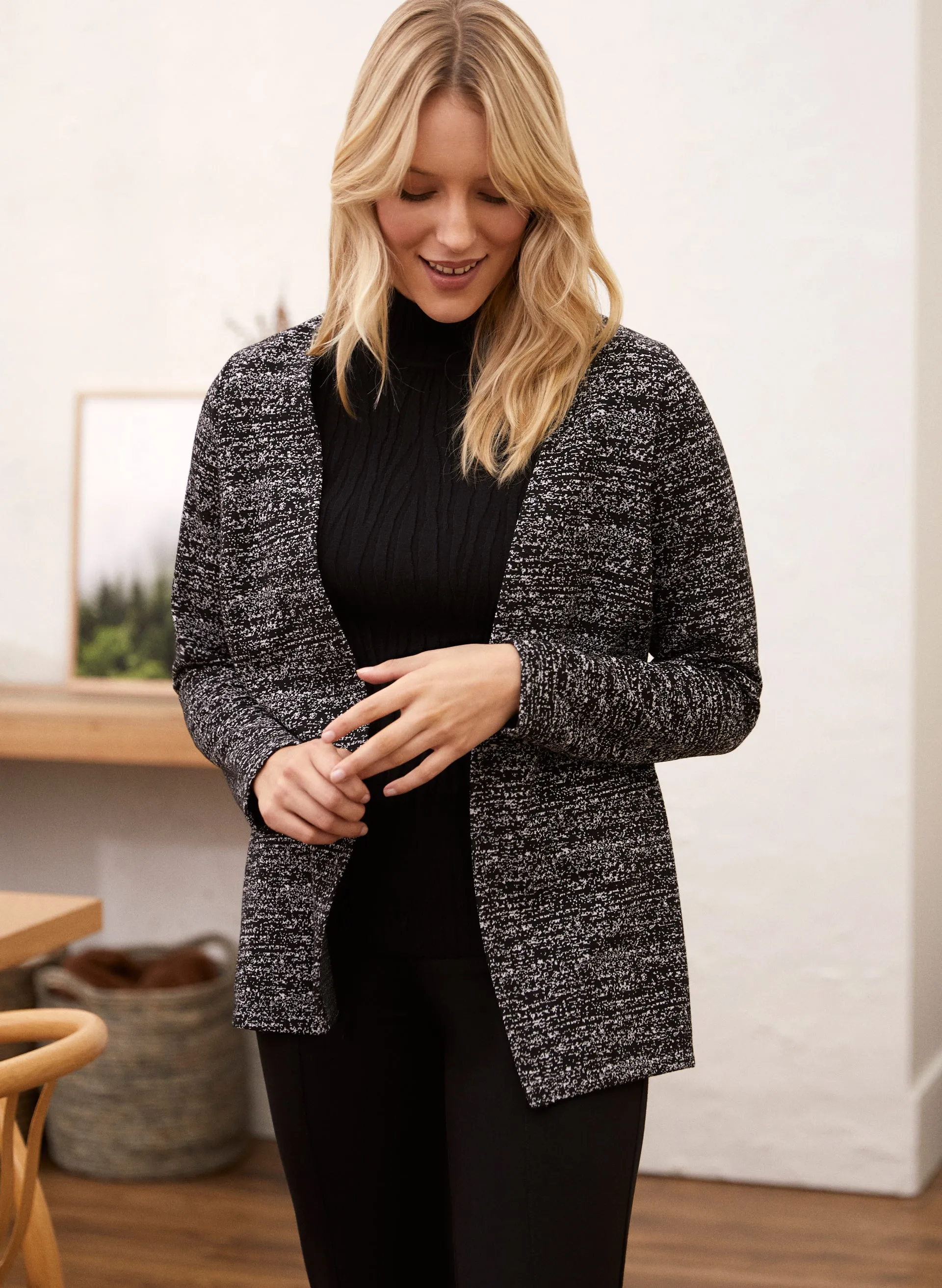 Tweed Print Open Front Jacket sold by Laura